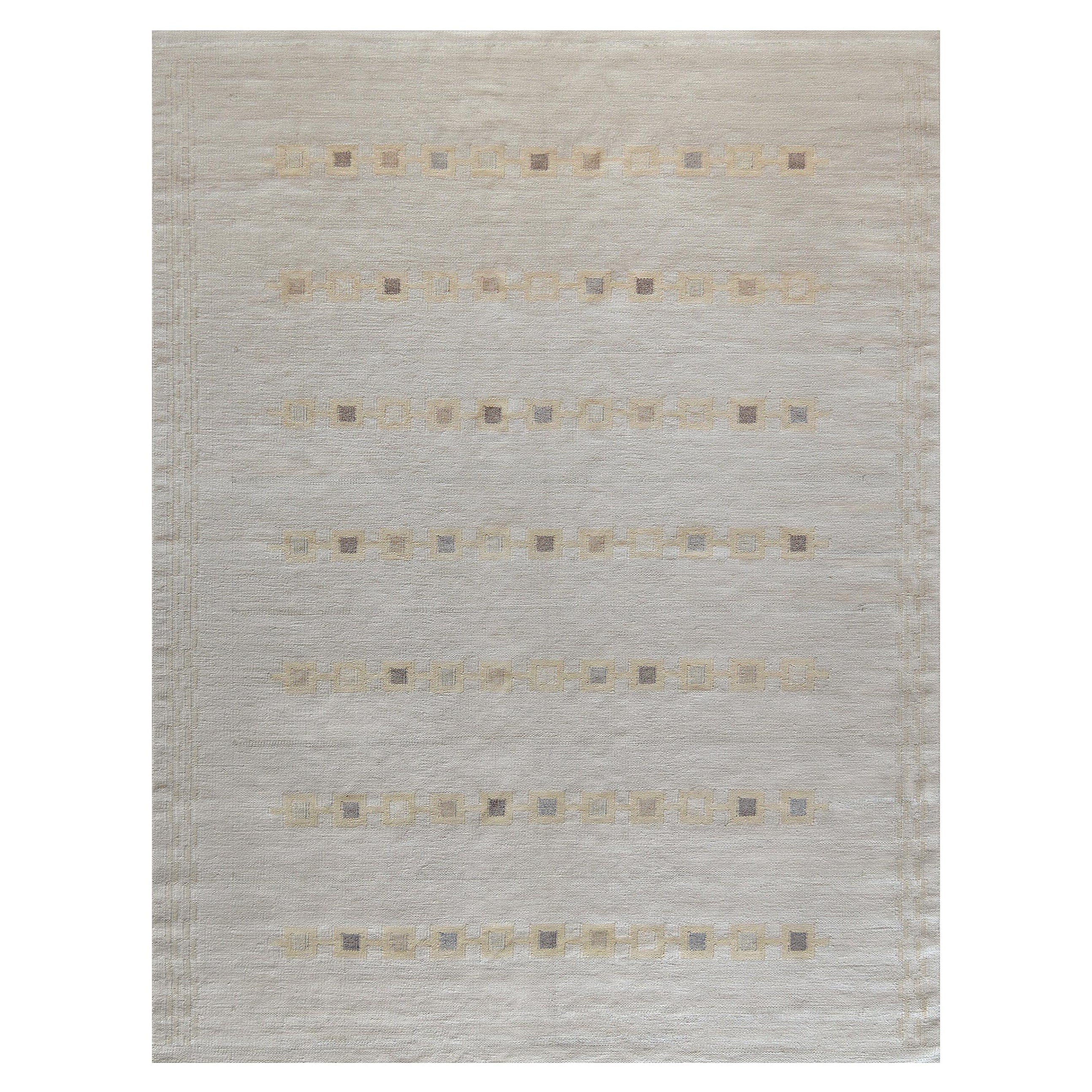 Rug & Kilim svedese in lana intrecciata a mano di ispirazione avorio in vendita