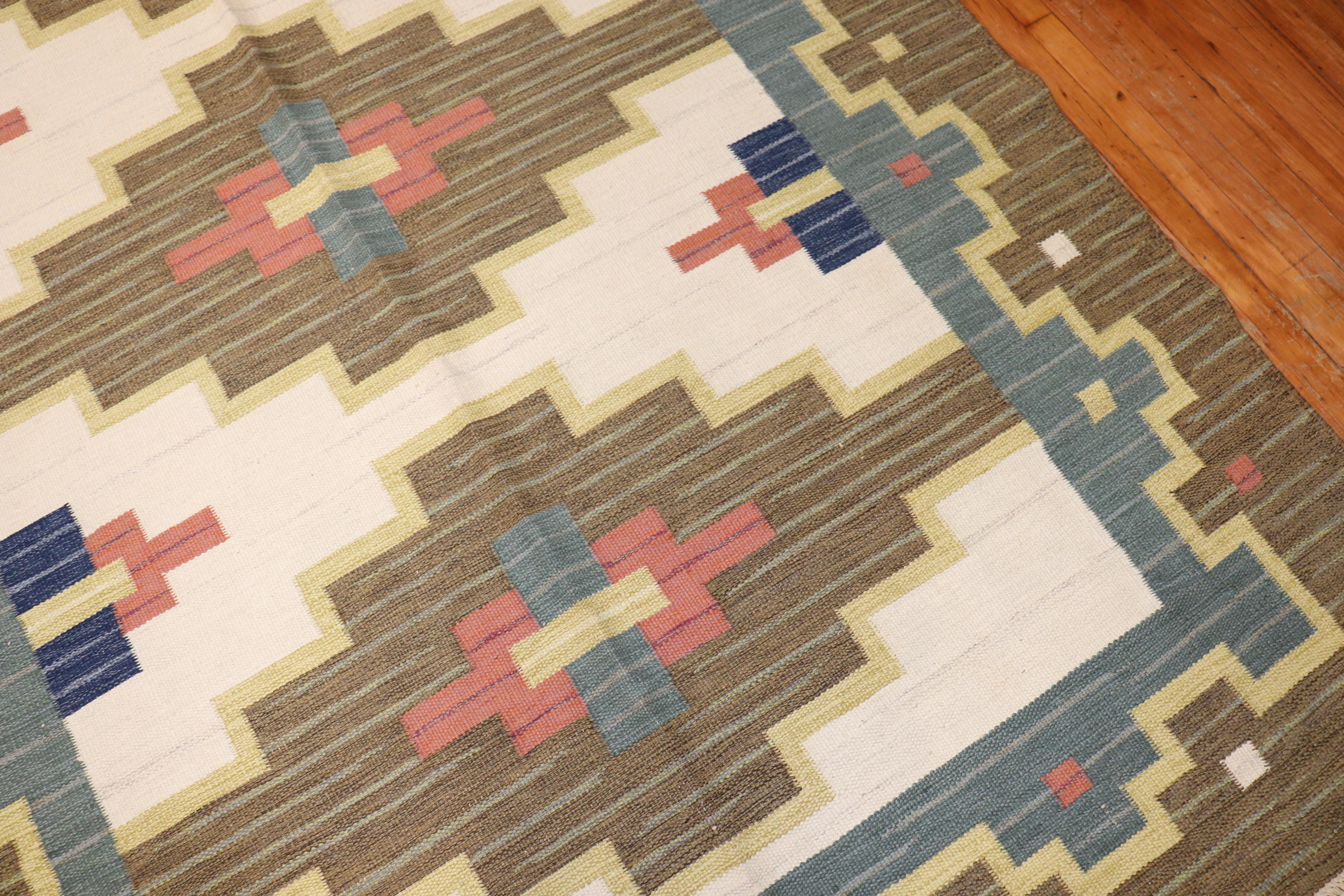 Hand-Knotted Swedish Kilim Signed by GK