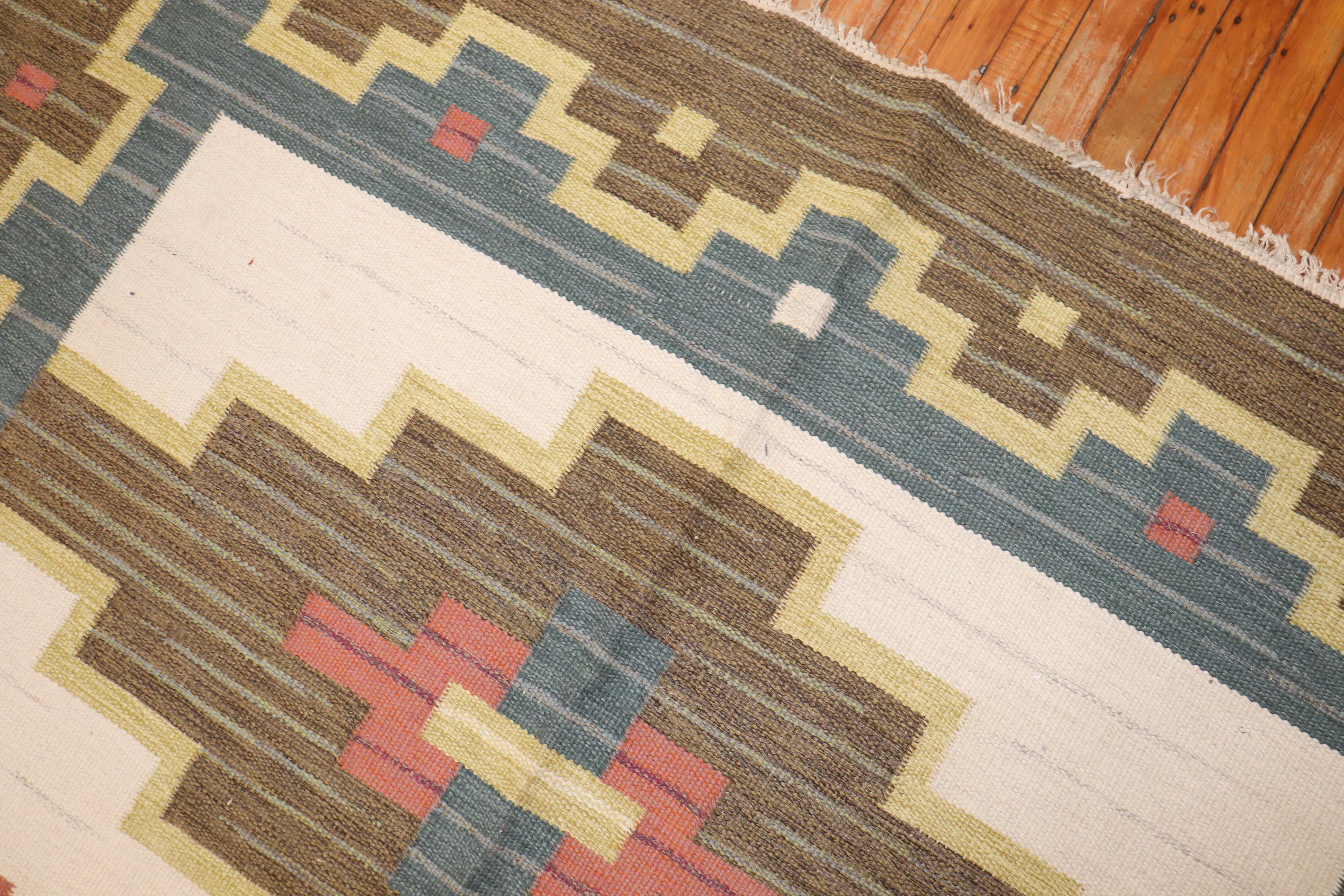 Swedish Kilim Signed by GK In Good Condition In New York, NY