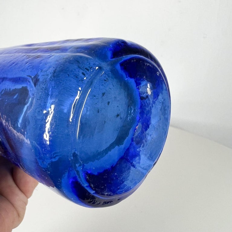 Swedish Kosta Art Glass Modern Organic Blue Vase Water Droplets For