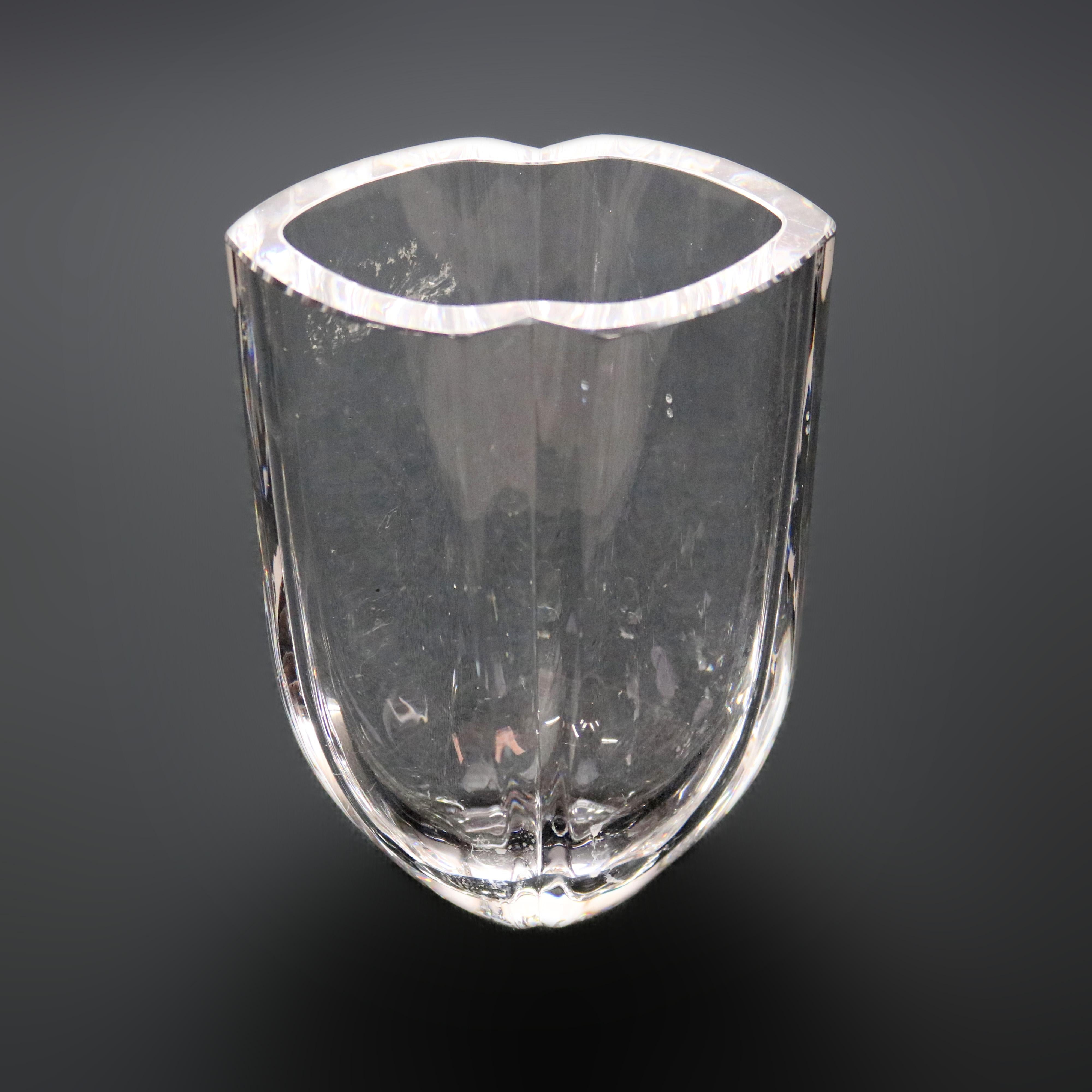 Swedish Kosta lead crystal flower vase, signed on base as photographed, 20th C.

Measures - 7.25'' H X 5.25'' W X 4'' D.