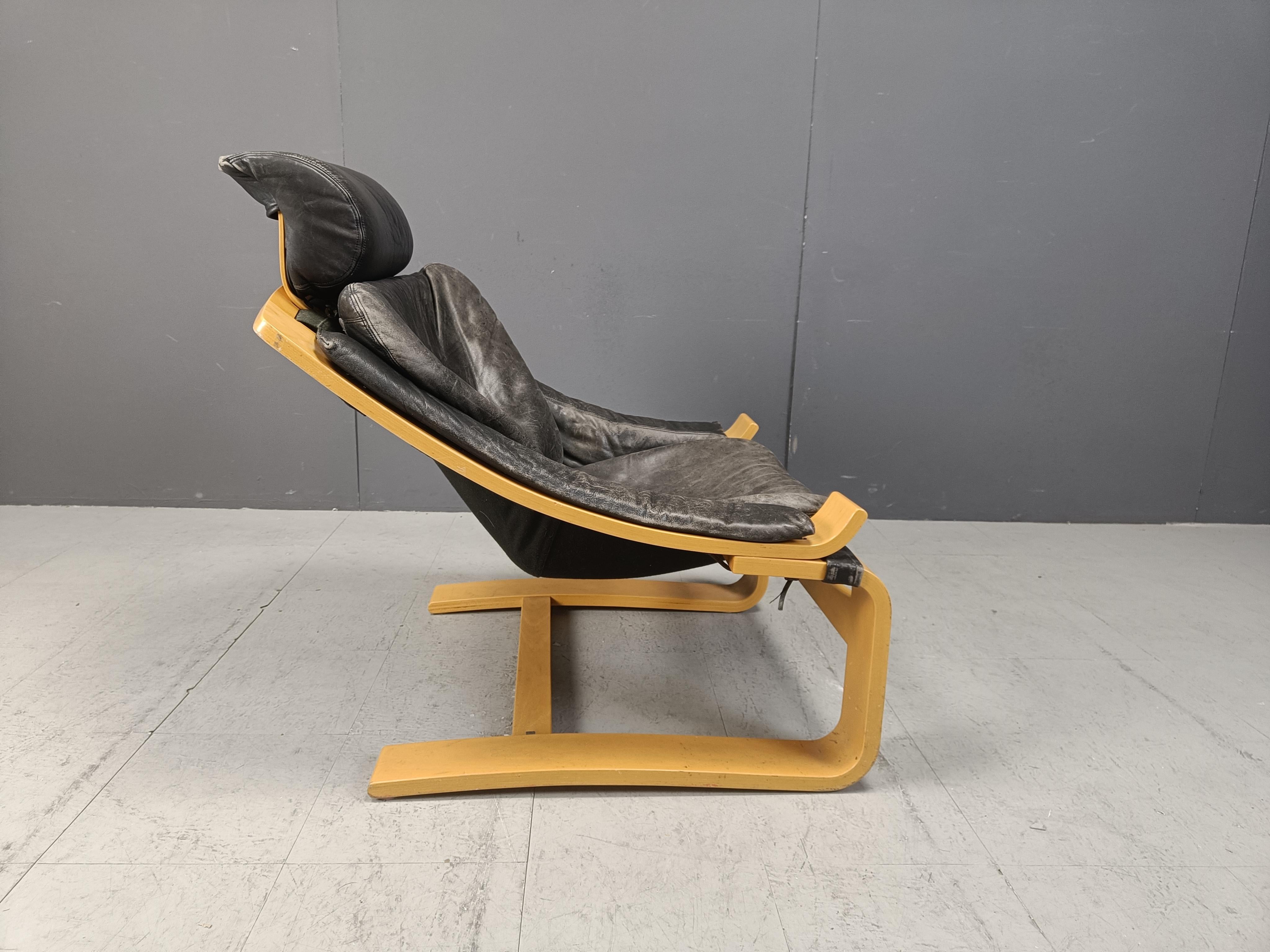 Sillón sueco Kroken de Ake Fribyter para Nelo Möbel, 1970s Cuero en venta