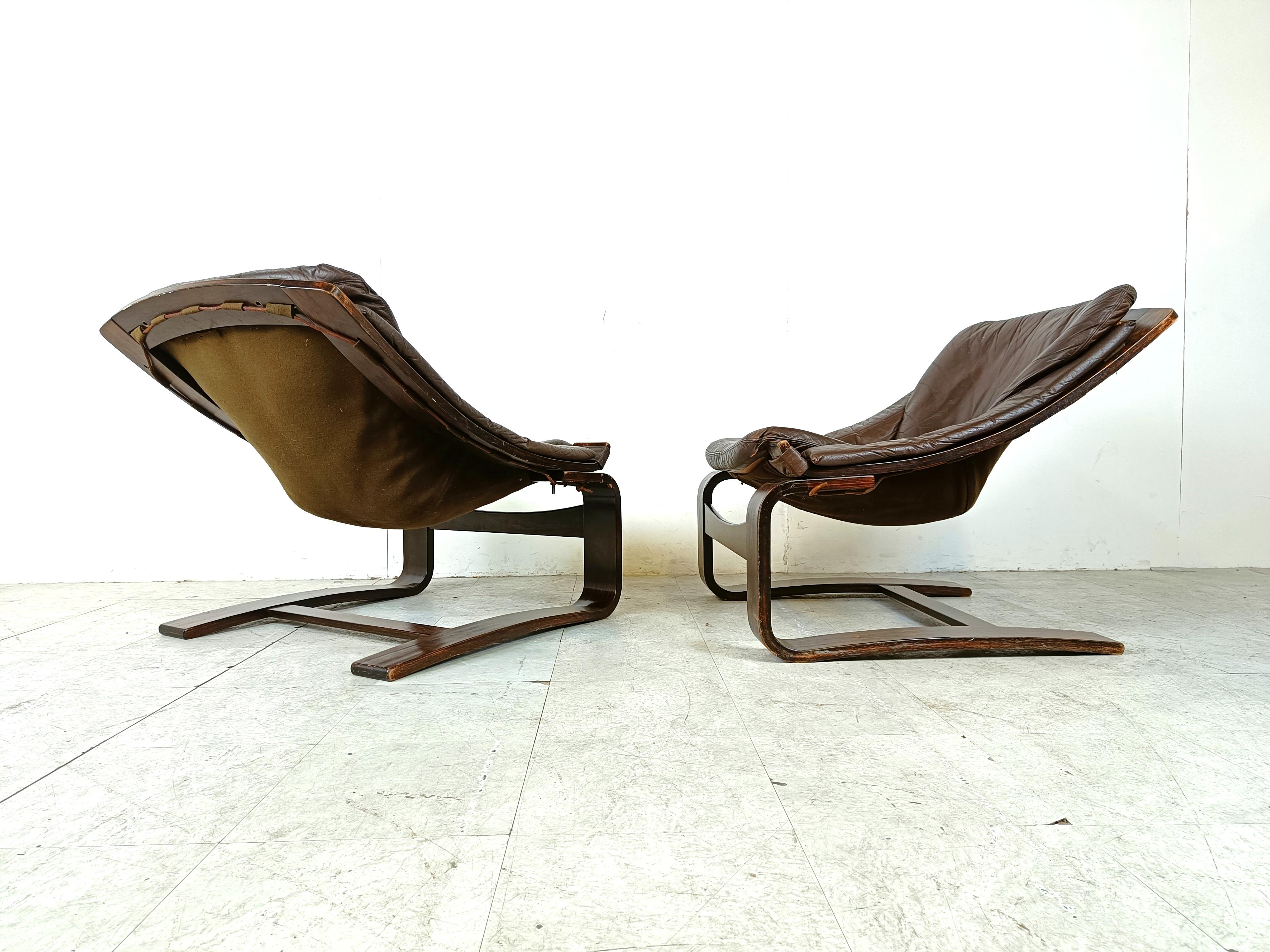 Leather Swedish Kroken Armchairs by Ake Fribyter for Nelo Möbel, 1970s, set of 2 For Sale