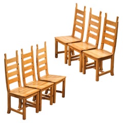 Swedish Ladder Back Dining Chairs in Solid Pine, 1970s, Set of 6