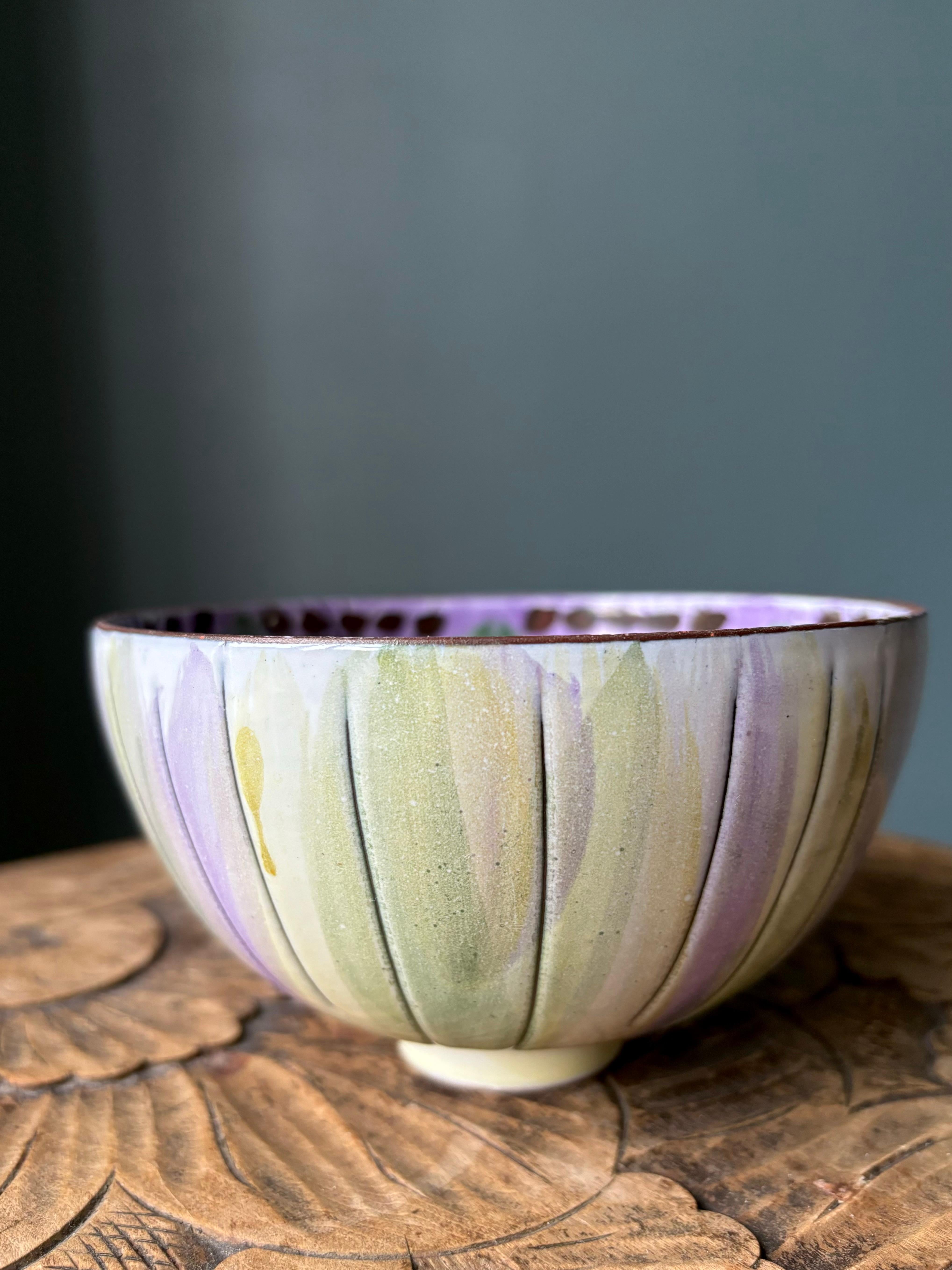 Swedish Laholm Delicate Multicolored Floral Decor Bowl, 1960s For Sale 4