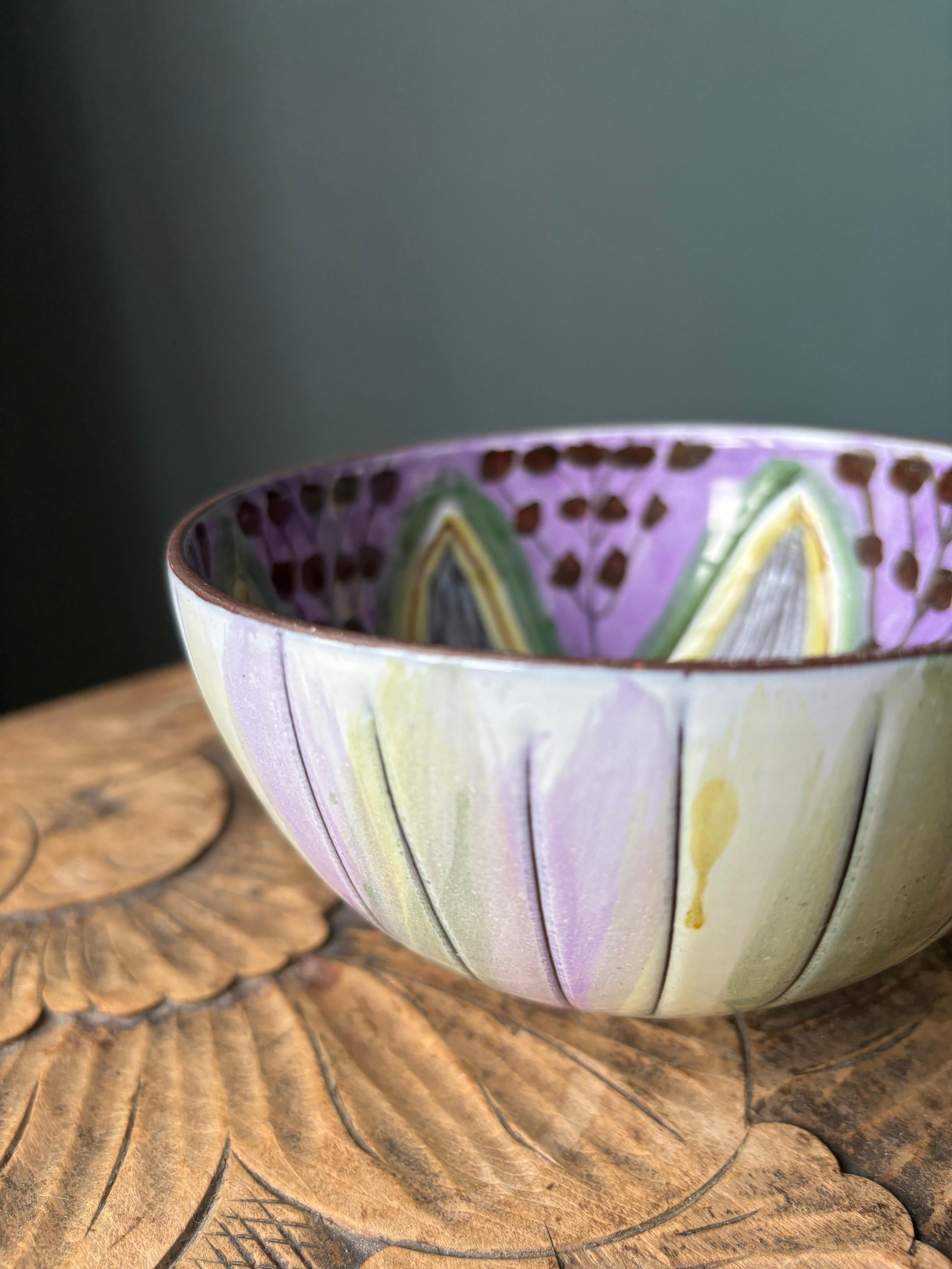 Swedish Laholm Delicate Multicolored Floral Decor Bowl, 1960s For Sale 5