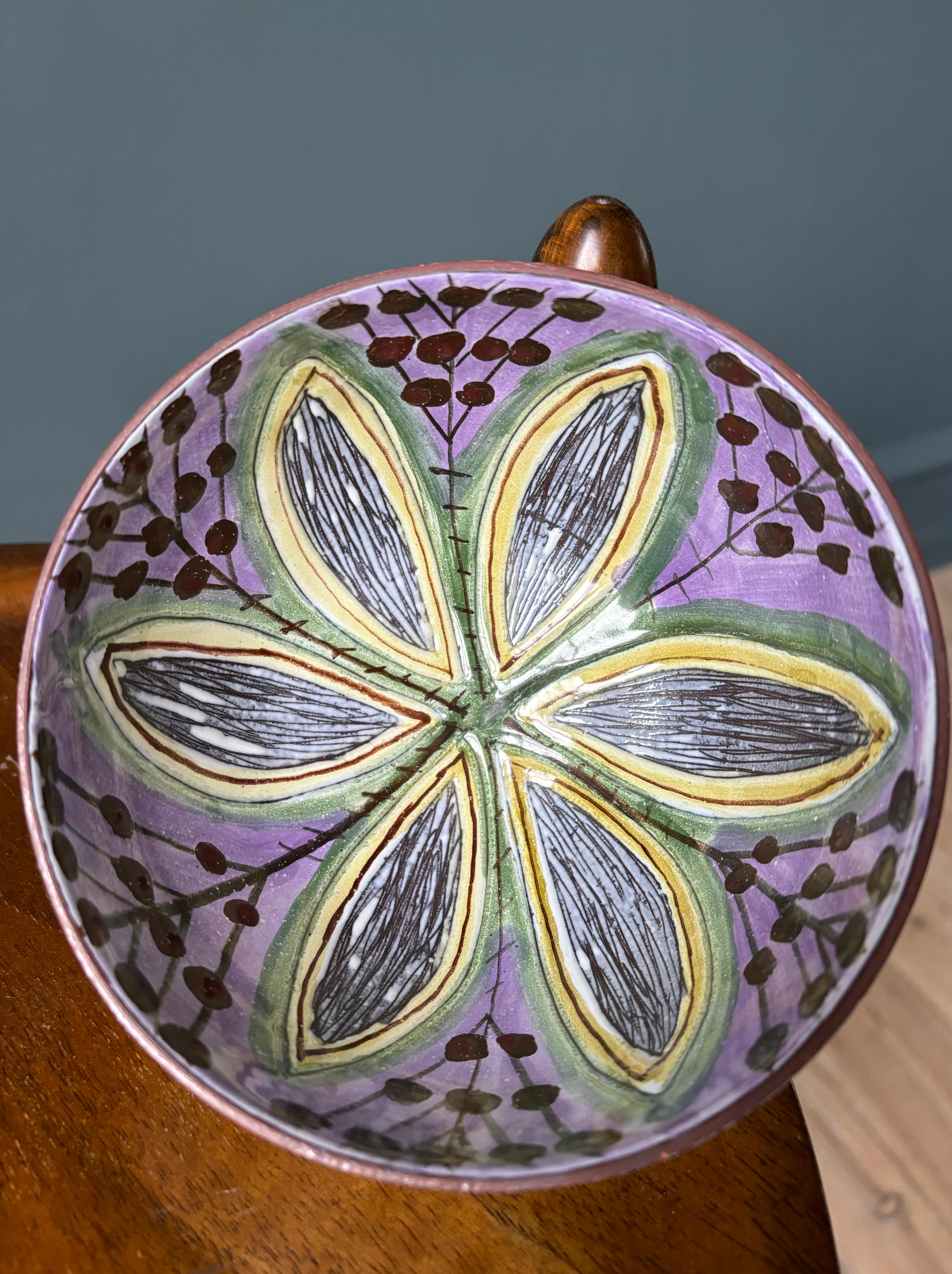 Scandinavian Modern Swedish Laholm Delicate Multicolored Floral Decor Bowl, 1960s For Sale