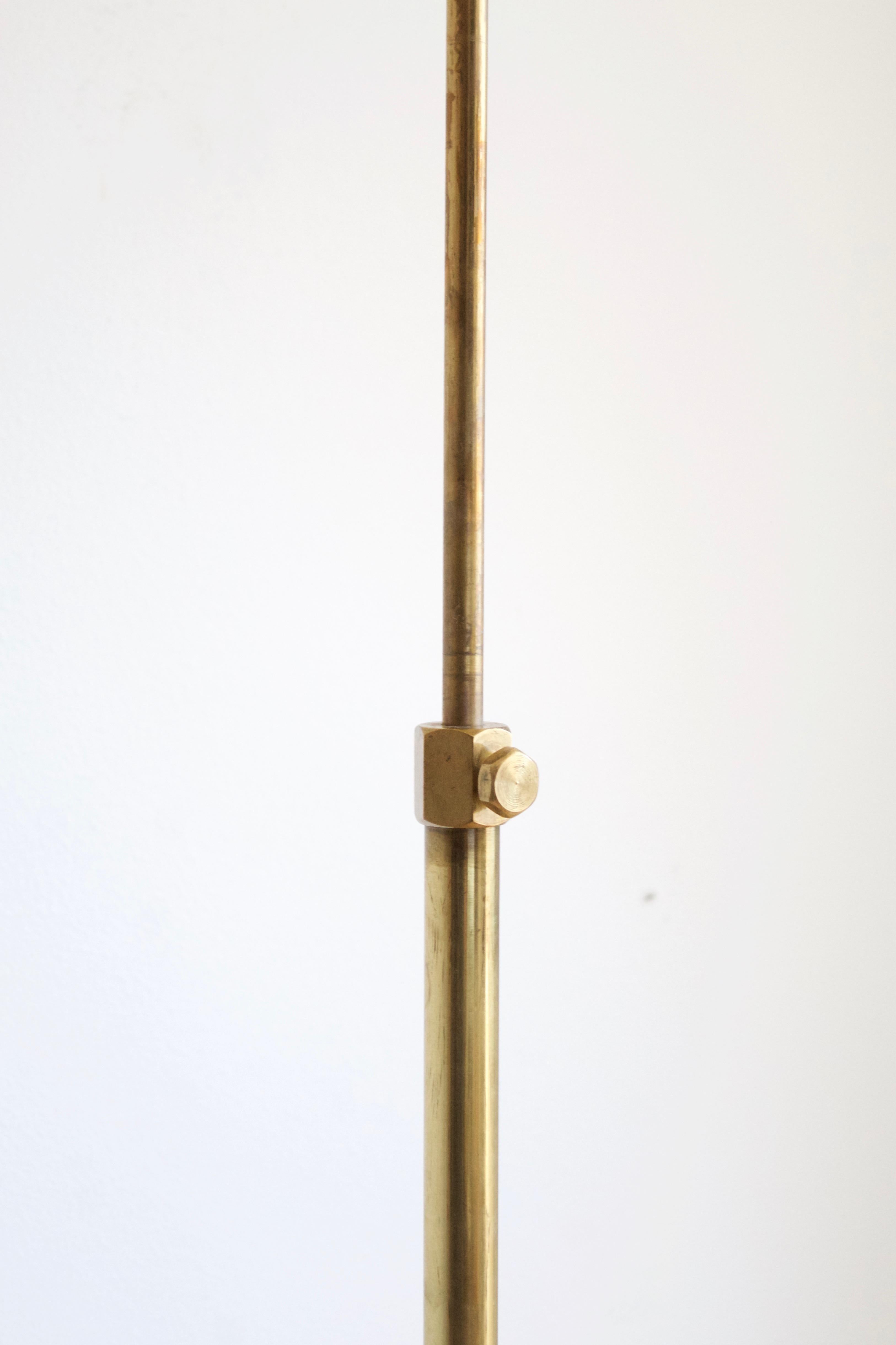 Swedish, Large Adjustable Floor Lamp, Brass, Masur Birch Fabric, Sweden, 1940s In Good Condition In High Point, NC