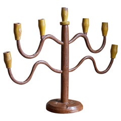 Swedish, Large Antique Organic Candelabra, Painted Wood, Sweden, c. 1900