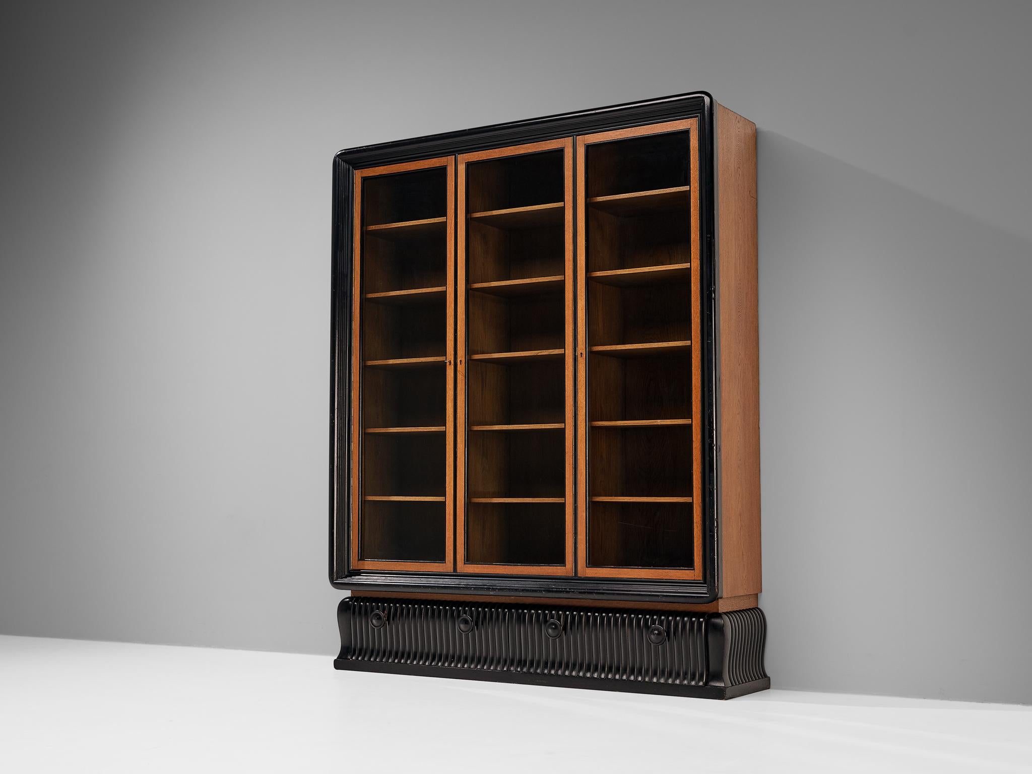 Mid-20th Century Swedish Large Art Deco Cabinet in Oak with Original Glass Doors  For Sale