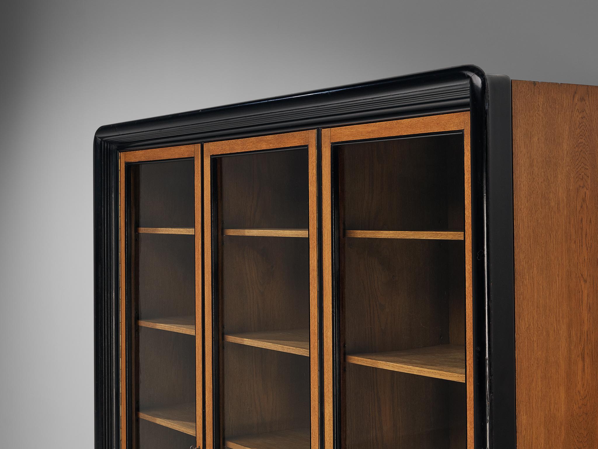 Swedish Large Art Deco Cabinet in Oak with Original Glass Doors  For Sale 2
