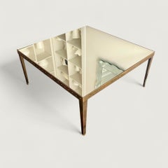 Swedish Large Square RIvetted Metal Gilded Coffee Table circa 1970