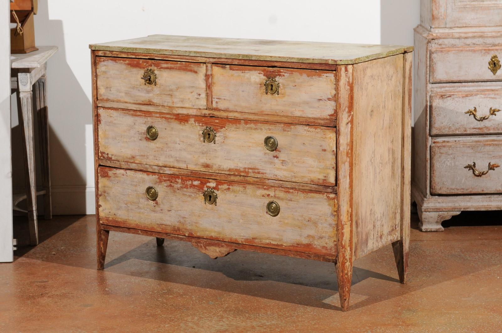 Swedish Late 18th Century Gustavian Four-Drawer Chest with Distressed Patina 5