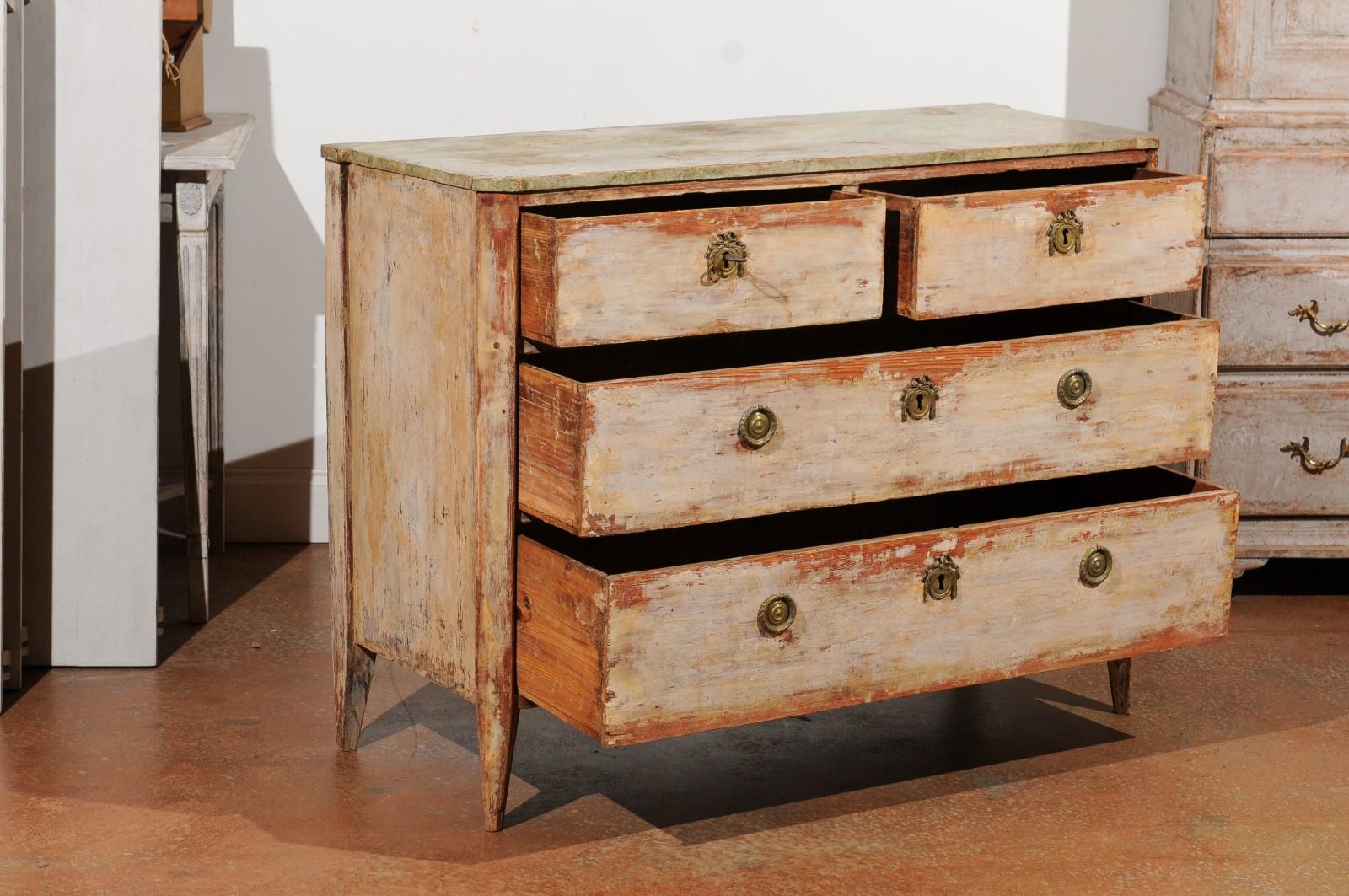 18th Century and Earlier Swedish Late 18th Century Gustavian Four-Drawer Chest with Distressed Patina