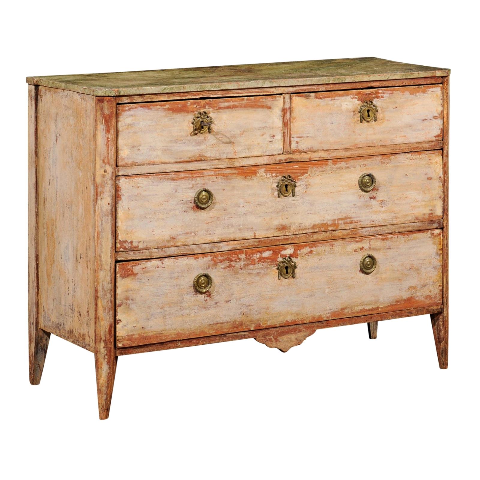Swedish Late 18th Century Gustavian Four-Drawer Chest with Distressed Patina