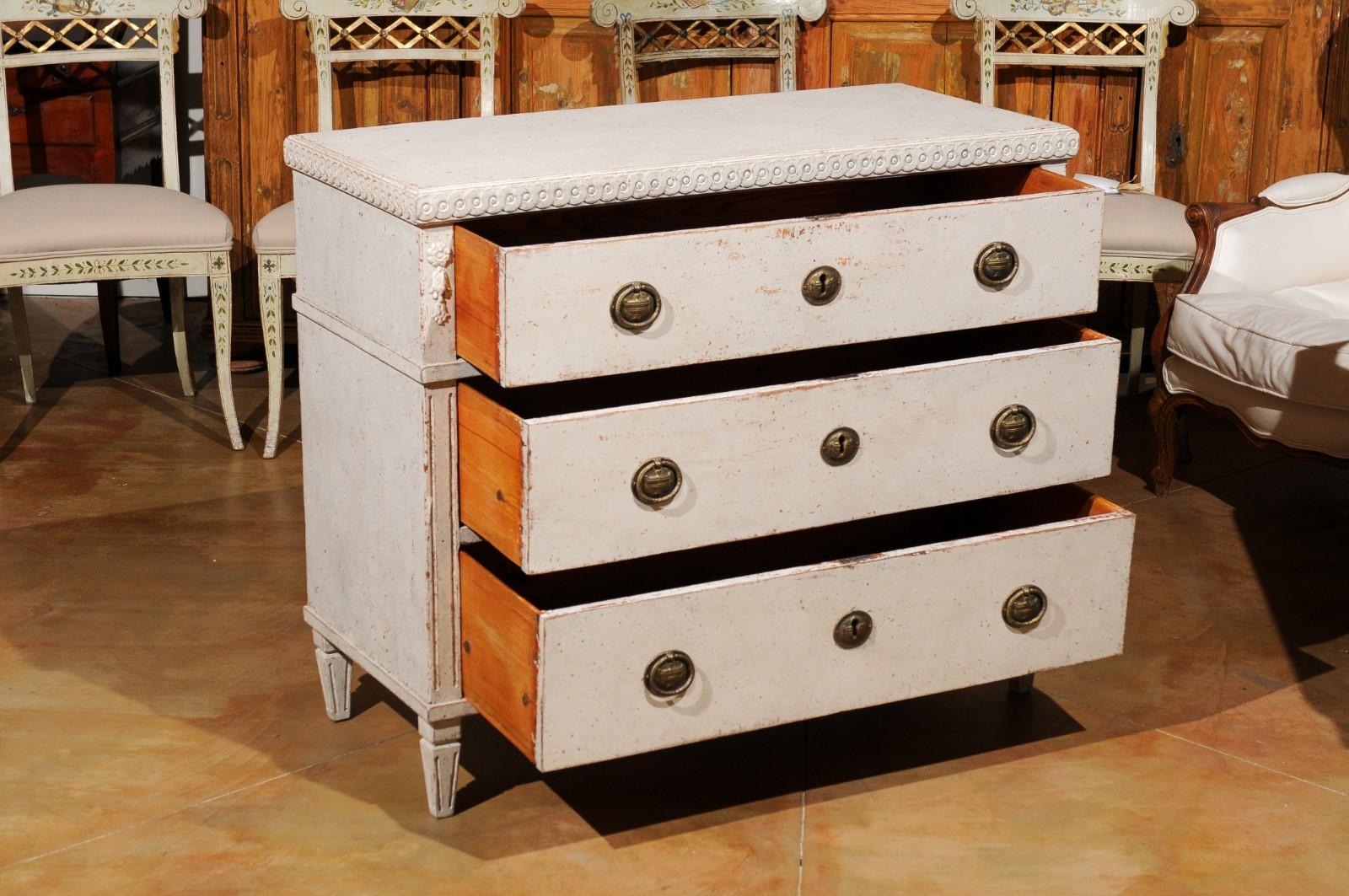 18th Century and Earlier Swedish Late 18th Century Gustavian Painted Three-Drawer Chest with Guilloches