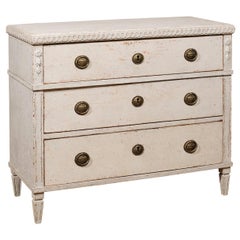Swedish Late 18th Century Gustavian Painted Three-Drawer Chest with Guilloches