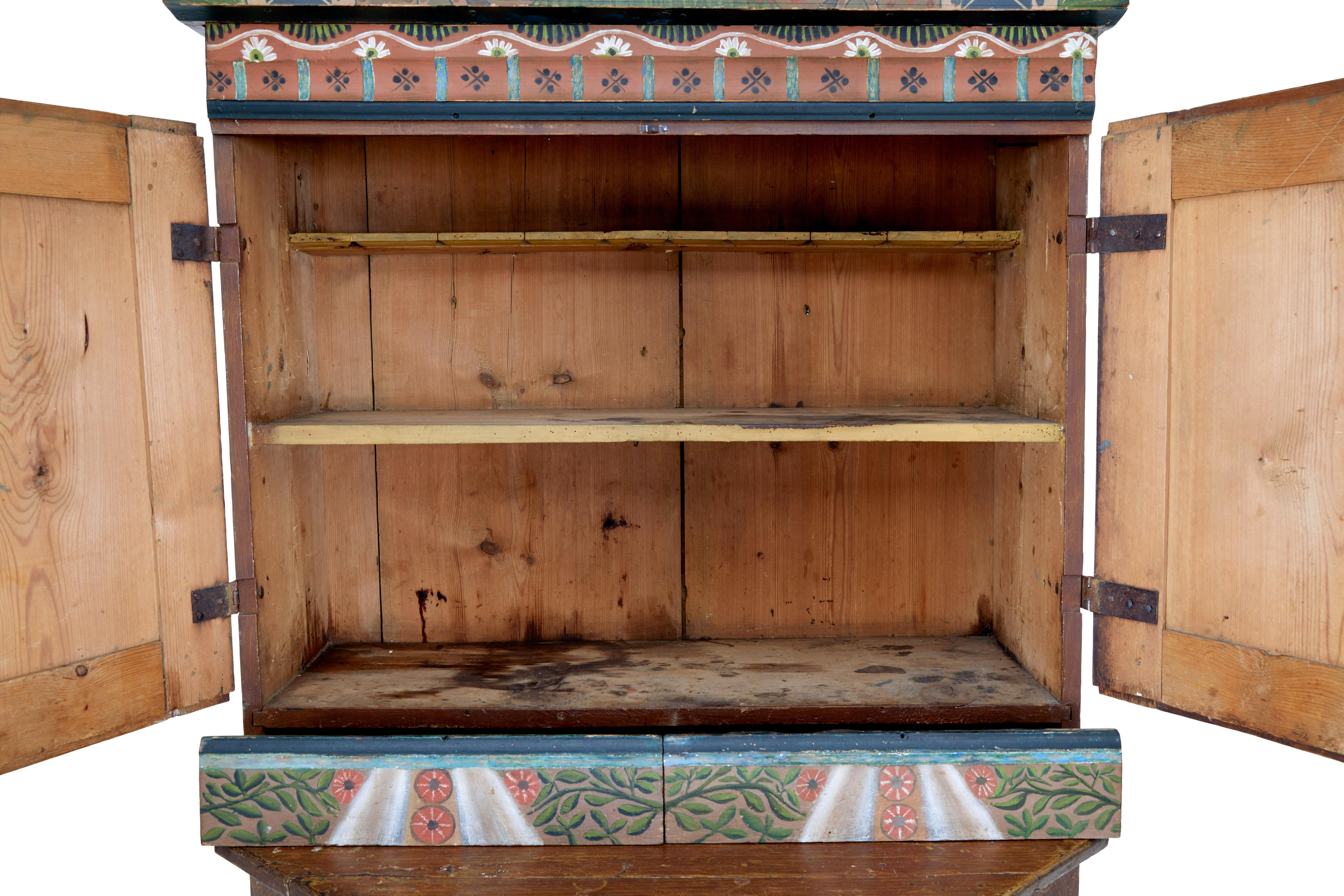 Hand-Crafted Swedish Late 18th Century Hand Painted Folk Art Cupboard