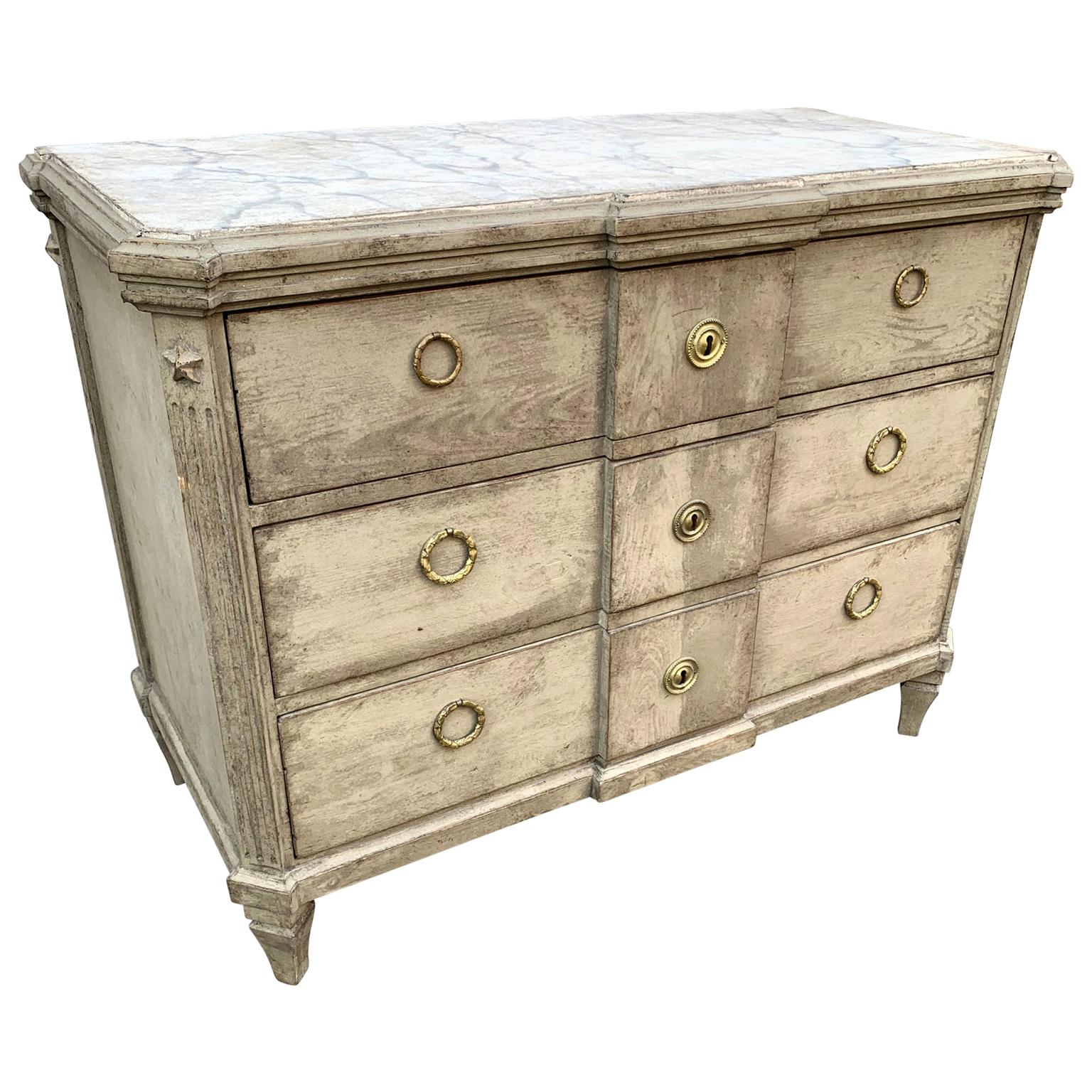 Swedish Late 19th Century Faux Marble-Top Gustavian Style Chest of Drawers