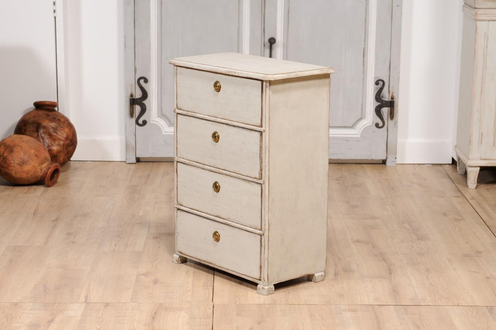 Swedish Late 19th Century Light Grey Painted Bedside Chest with Four Drawers For Sale 8