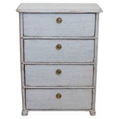 Swedish Late 19th Century Light Grey Painted Bedside Chest with Four Drawers