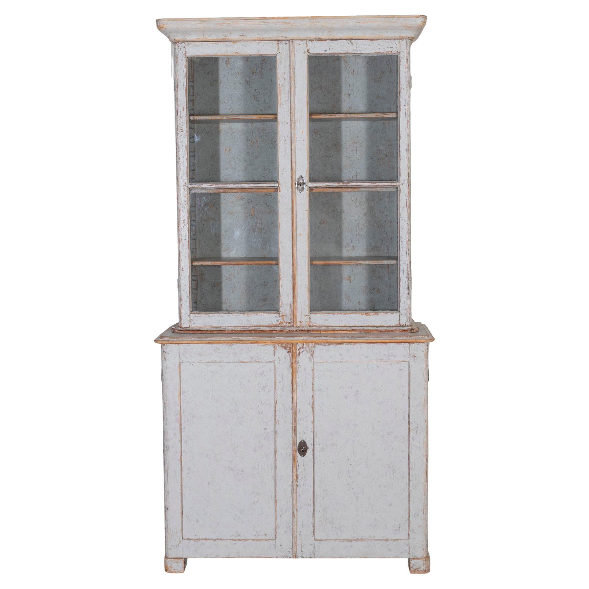 Swedish Late 19th Century Painted Bookcase with Glass Doors For Sale