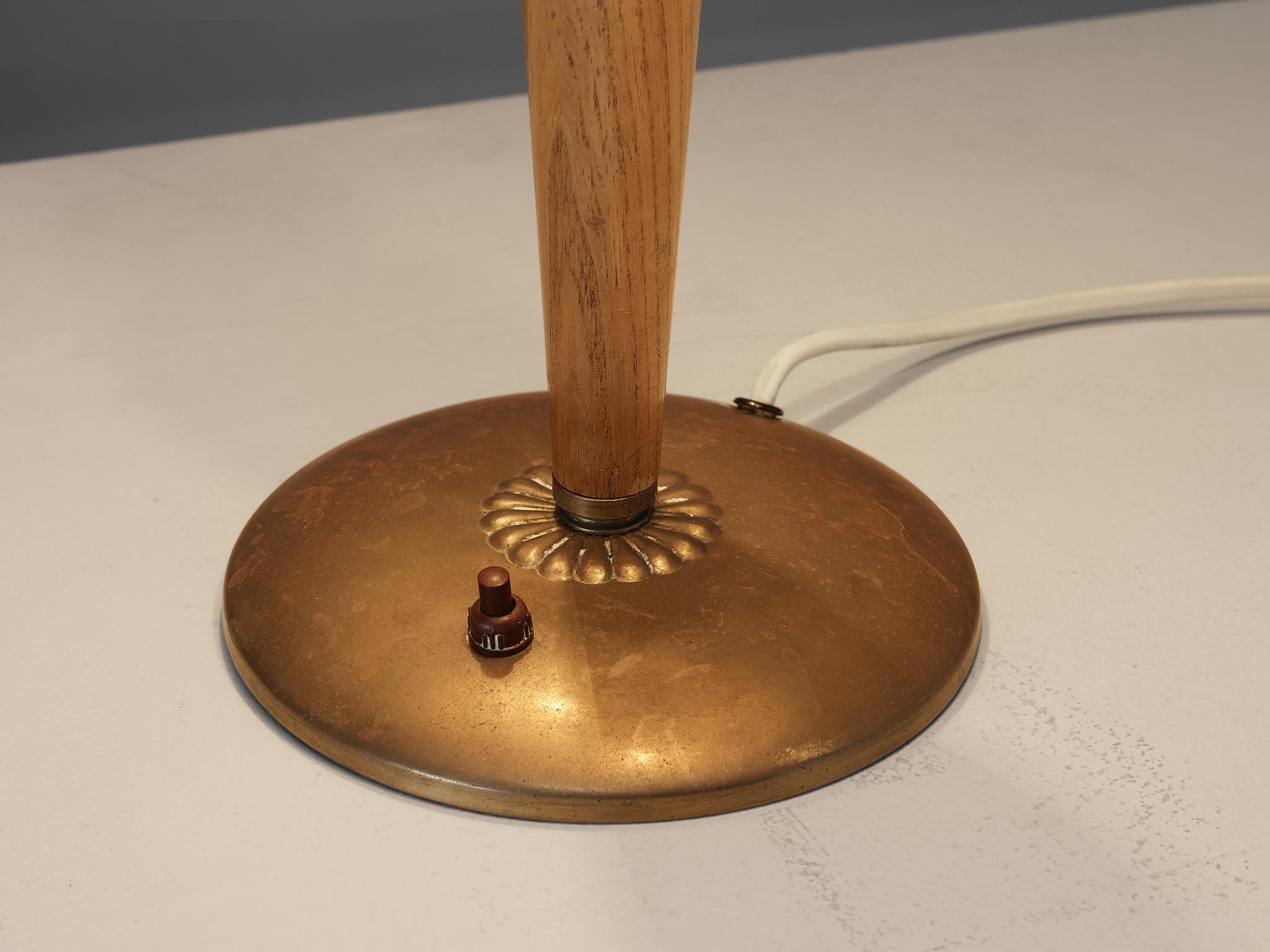 Mid-20th Century Swedish Late Art Deco Desk Lamp in Brass and Oak