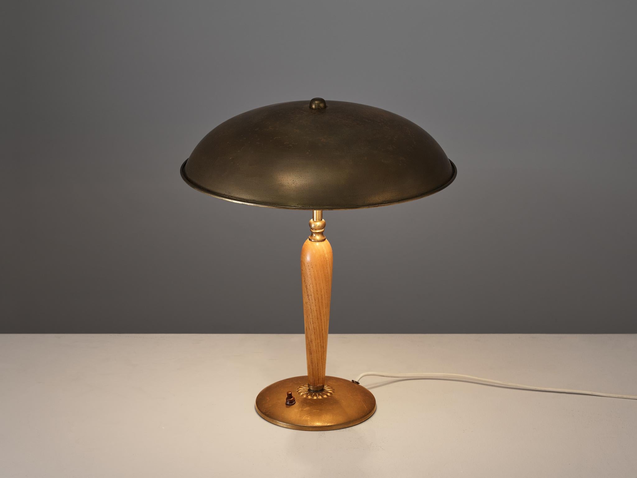 Swedish Late Art Deco Desk Lamp in Brass and Oak 1