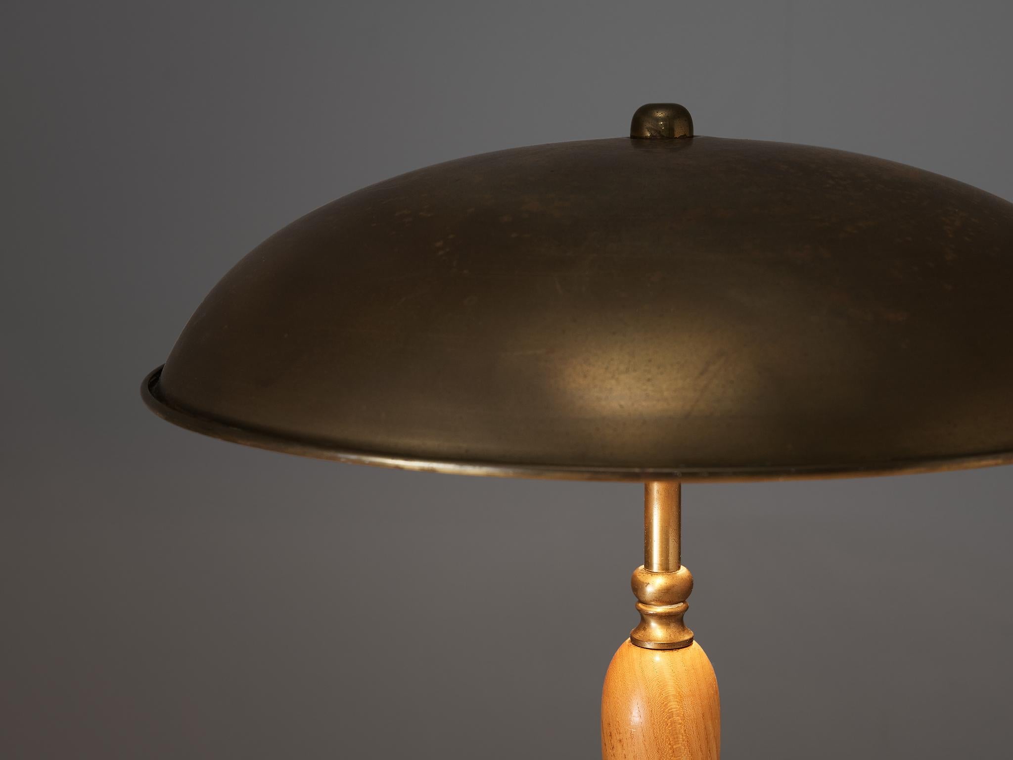 Swedish Late Art Deco Desk Lamp in Brass and Oak 2