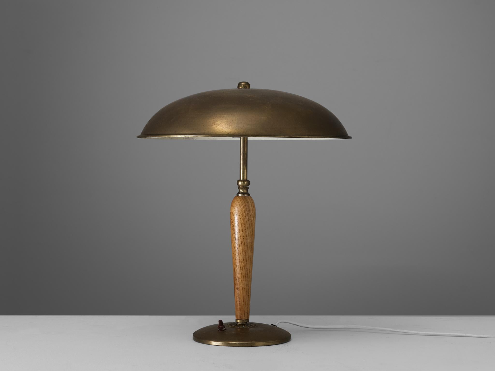 Swedish Late Art Deco Desk Lamp in Brass and Oak 4