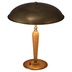 Swedish Late Art Deco Desk Lamp in Brass and Oak