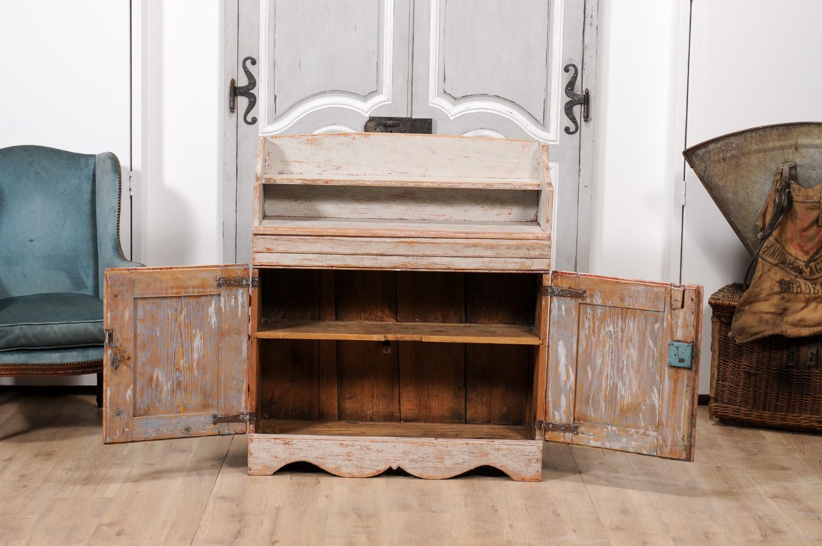 Swedish Late Gustavian 1820s Painted Buffet with Open Shelf For Sale 5