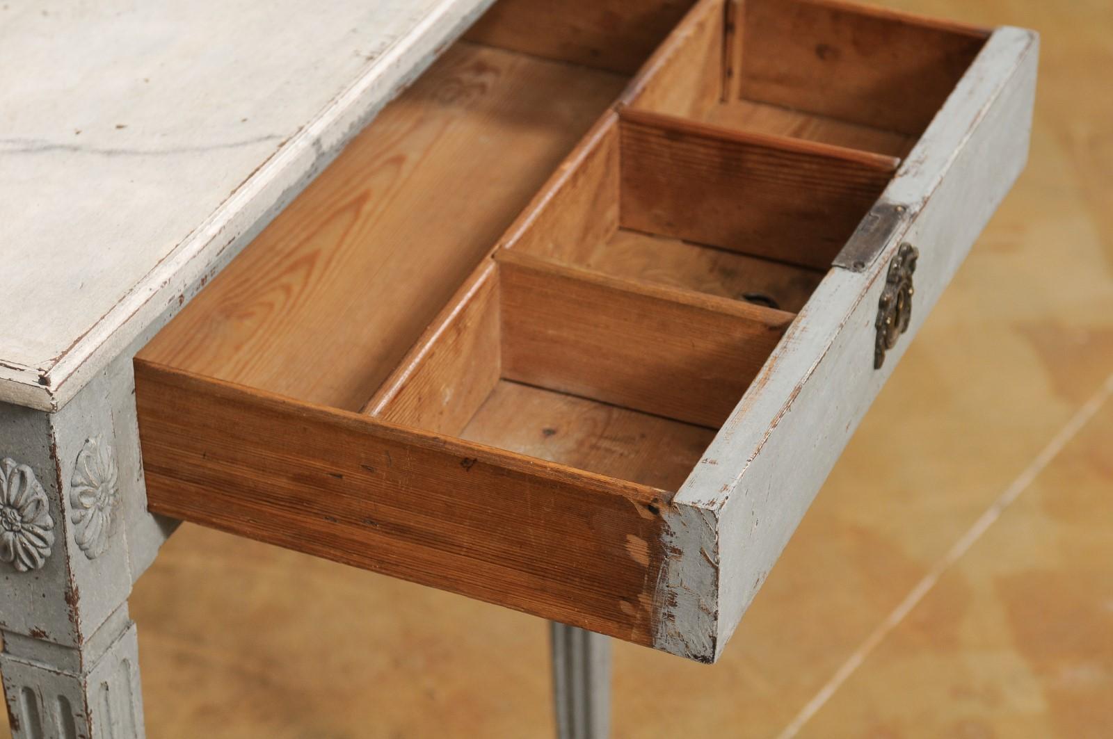 Swedish Late Gustavian 1820s Painted Wood Console Table with Single Drawer 7