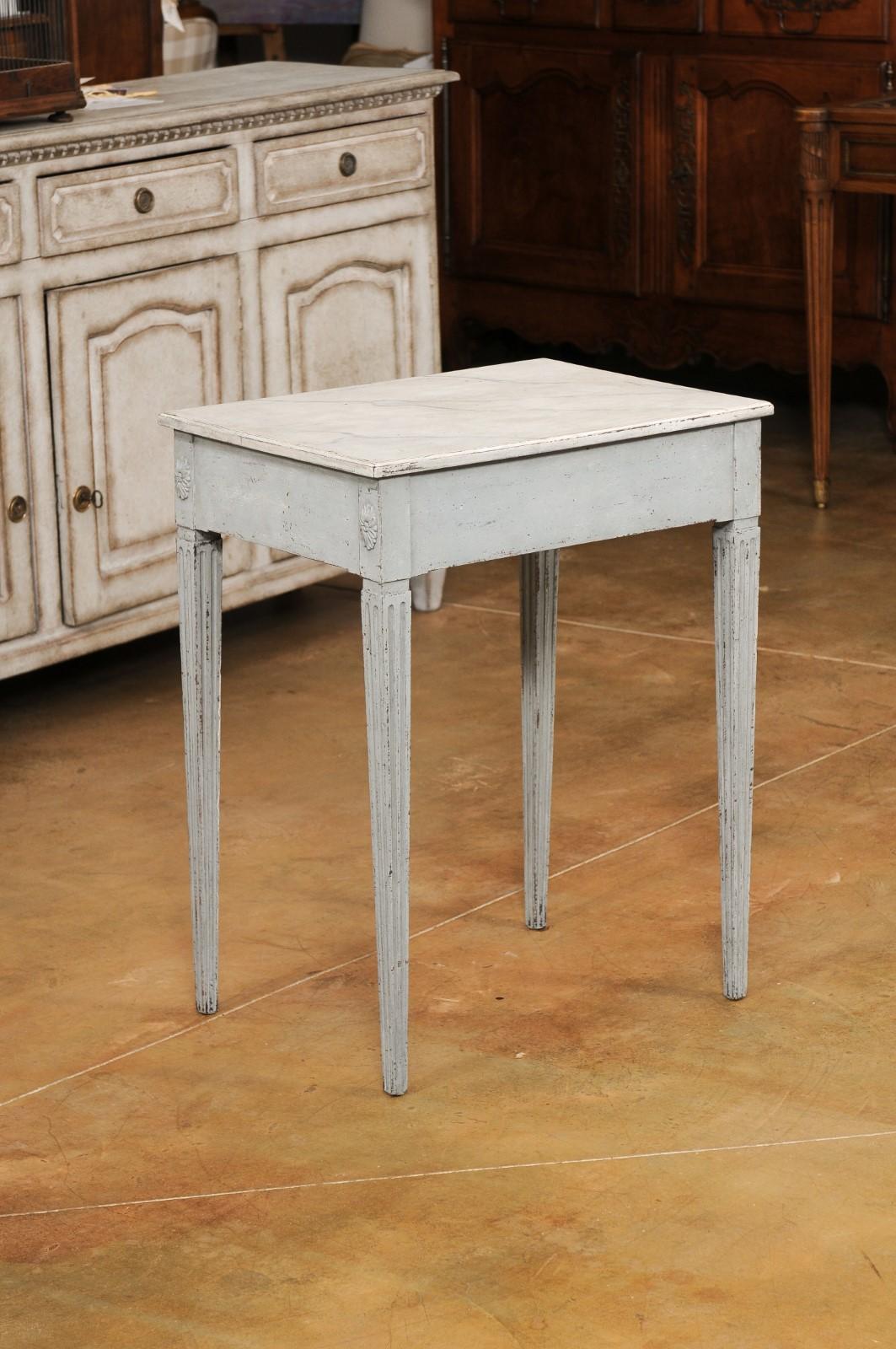 Carved Swedish Late Gustavian 1820s Painted Wood Console Table with Single Drawer
