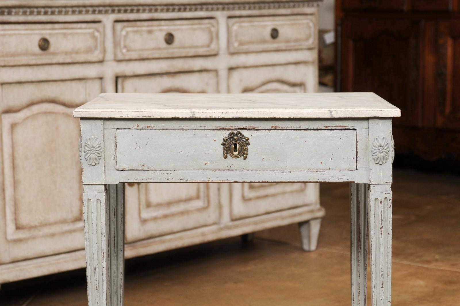 Swedish Late Gustavian 1820s Painted Wood Console Table with Single Drawer 2