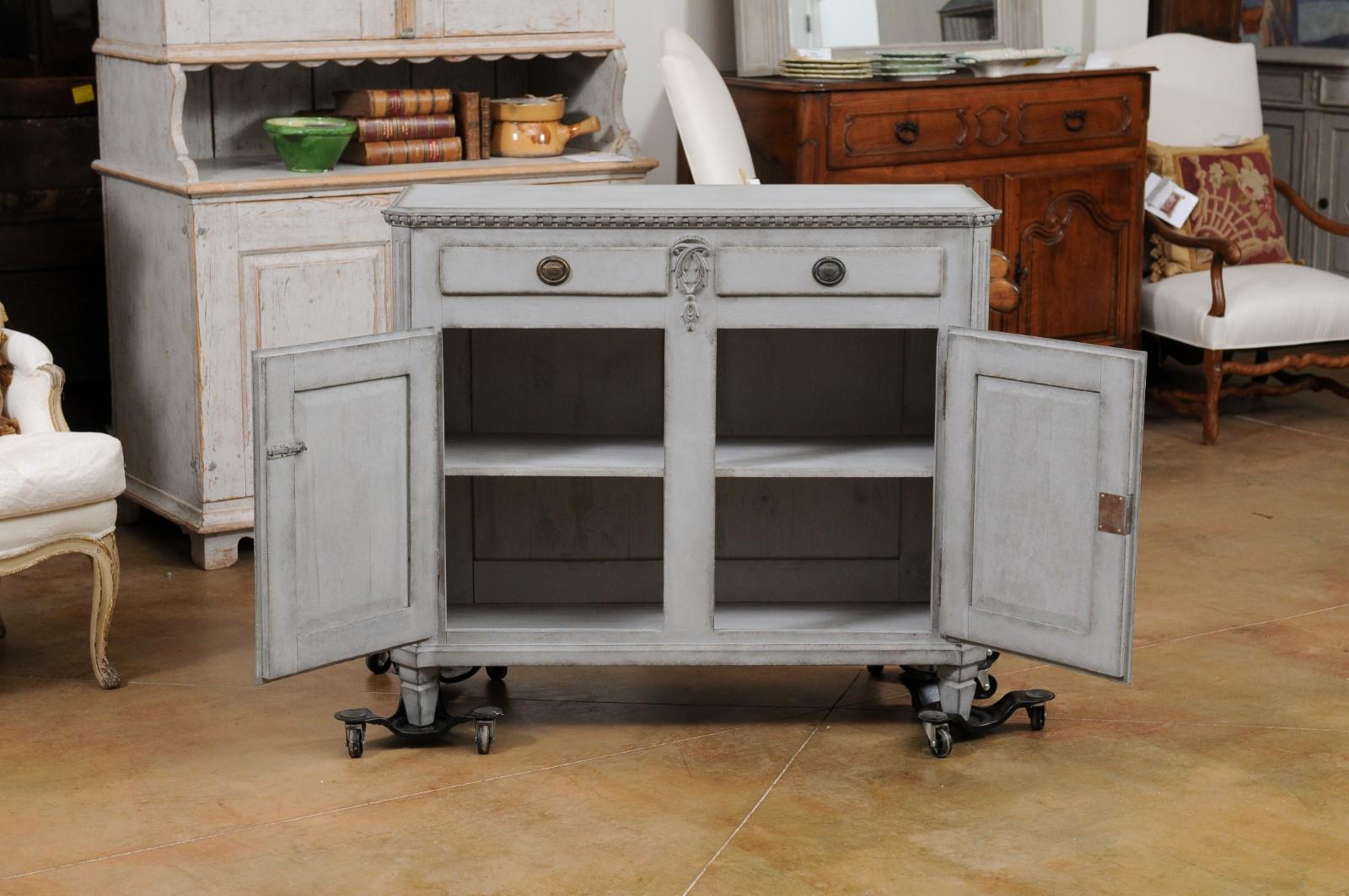 19th Century Swedish Late Gustavian 1830s Painted Sideboard with Two Drawers over Two Doors