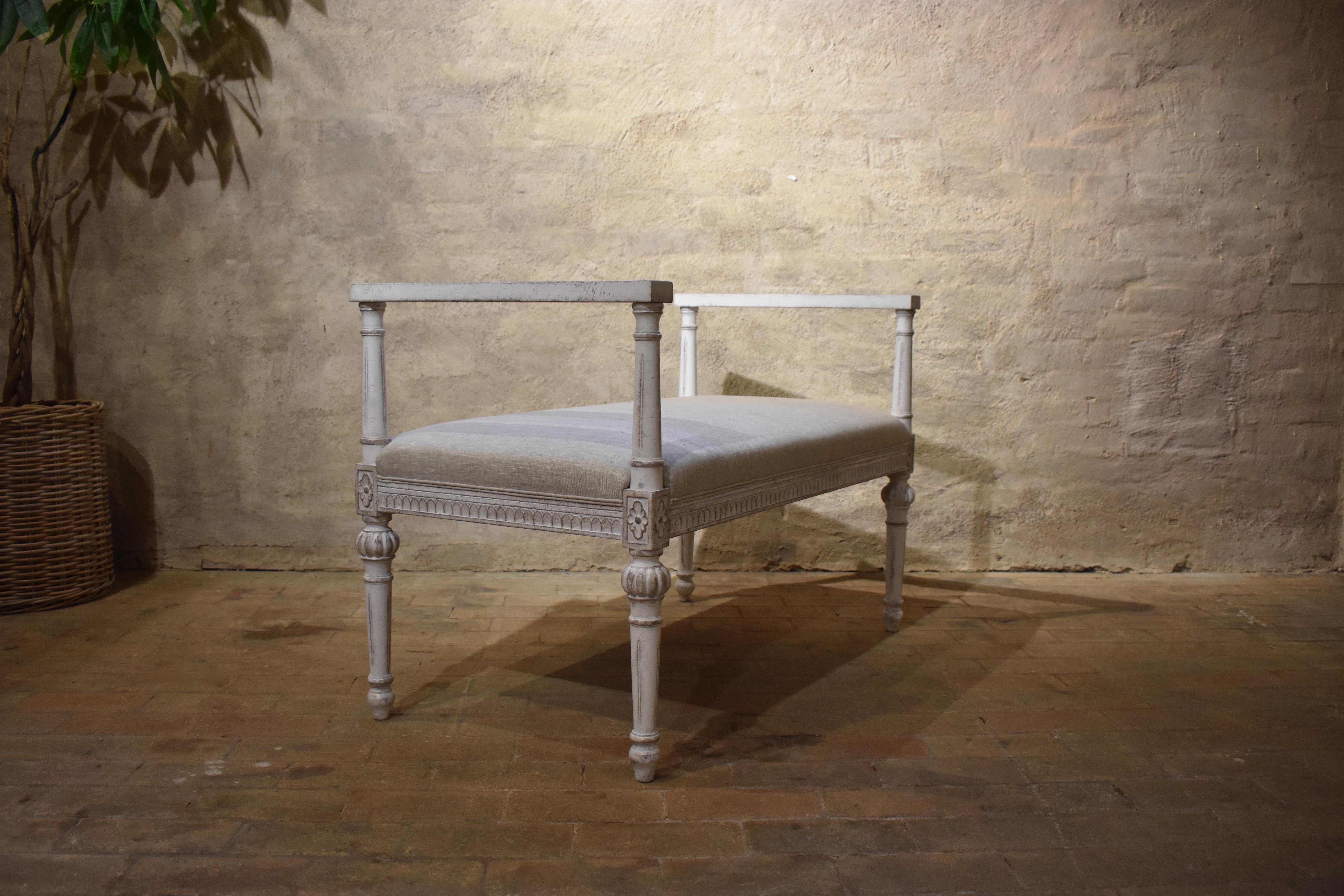 Hand-Carved Swedish Late Gustavian Bench, 19th Century