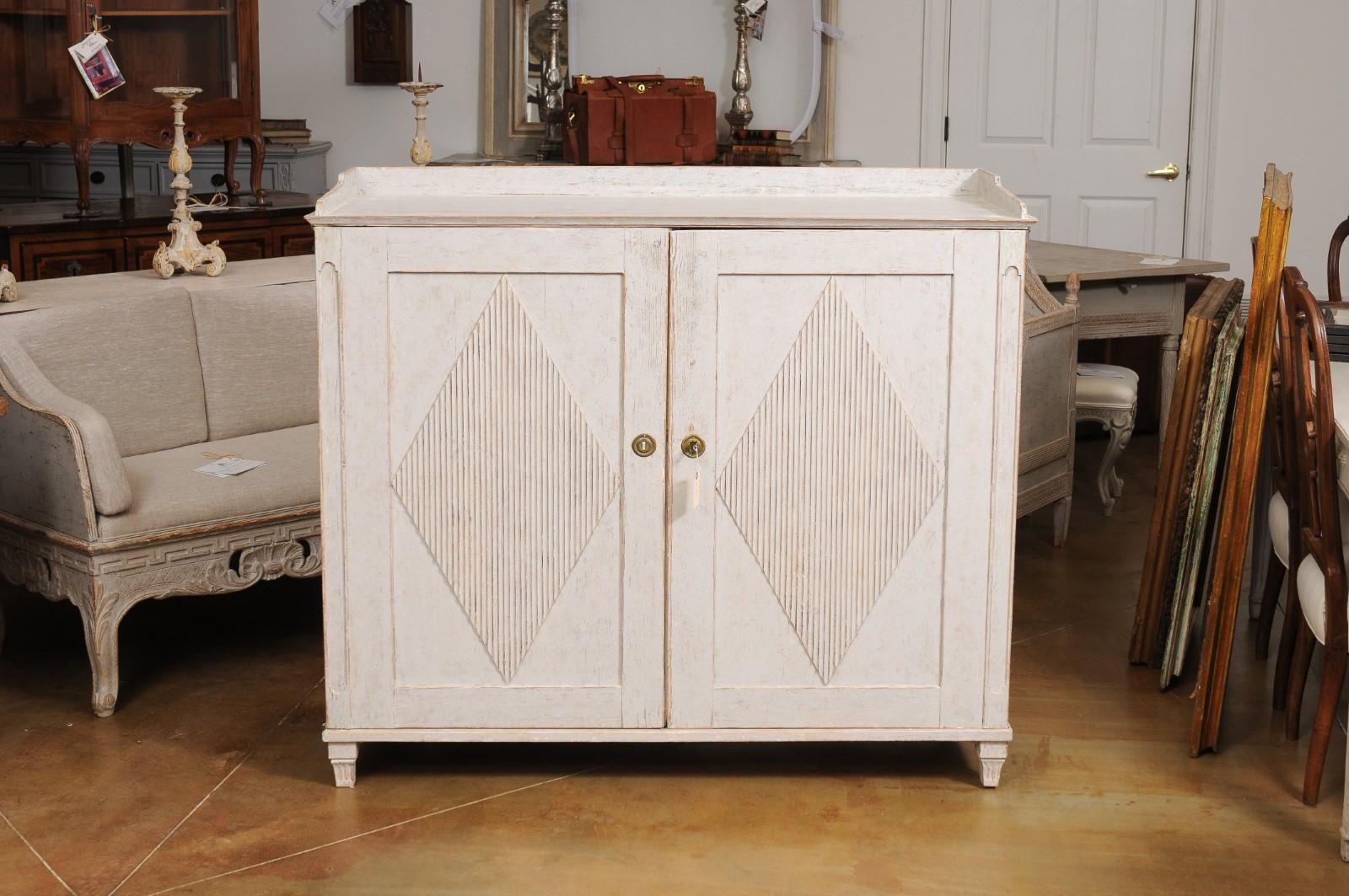 Swedish Late Gustavian Early 19th Century Sideboard with Carved Diamond Motifs 7