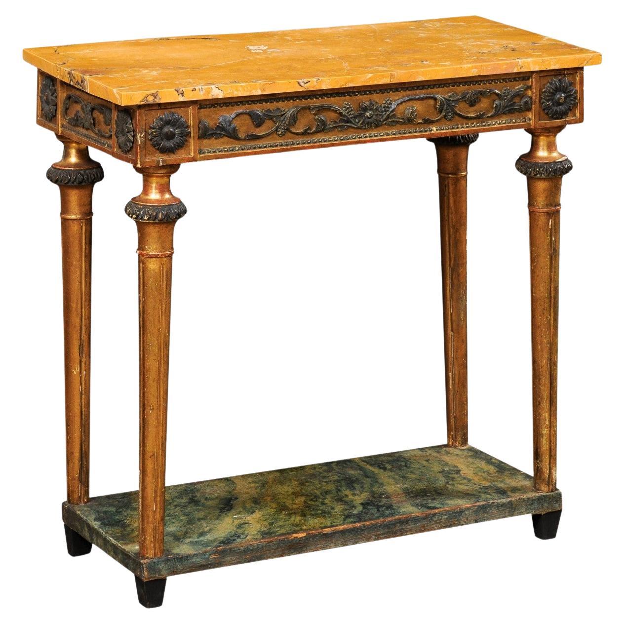 Petite console suédoise de la fin de la période gustavienne avec plateau en marbre et étagère inférieure, 2.5 Ft W en vente