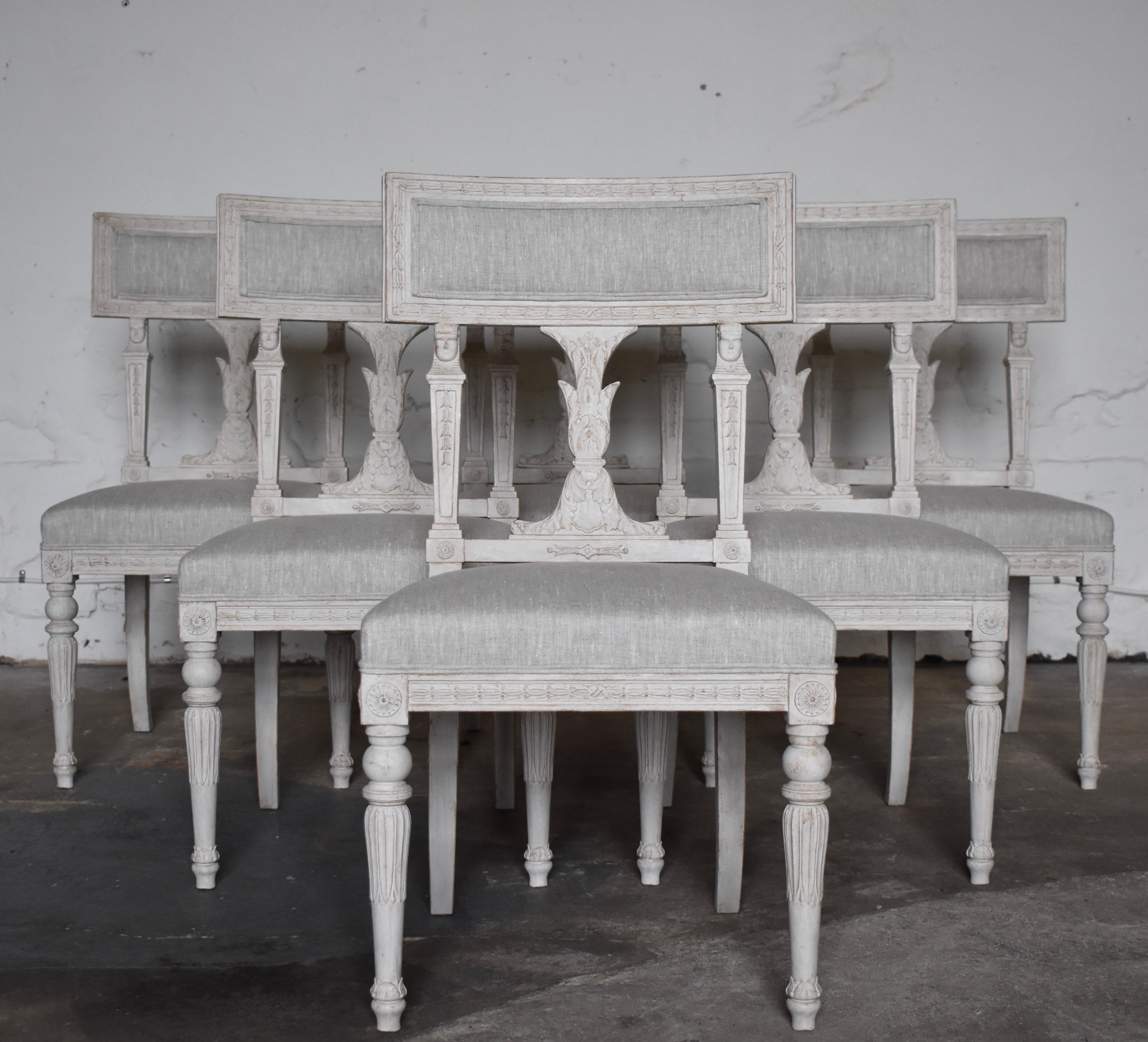 Hand-Crafted Swedish Late Gustavian Style Dining Chairs Set of 6, 1920s For Sale