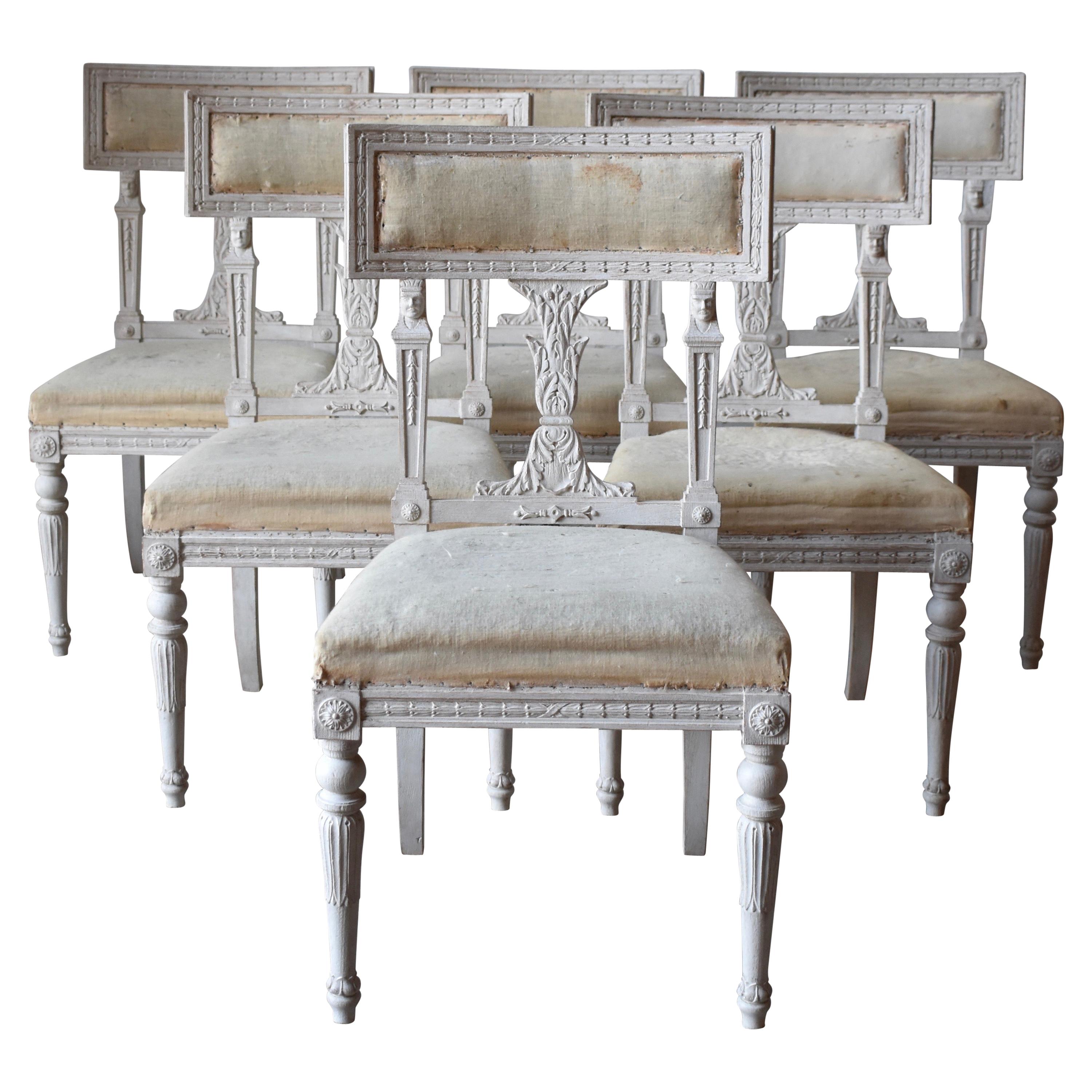 Swedish Late Gustavian Style Dining Chairs Set of 6, 1920s For Sale