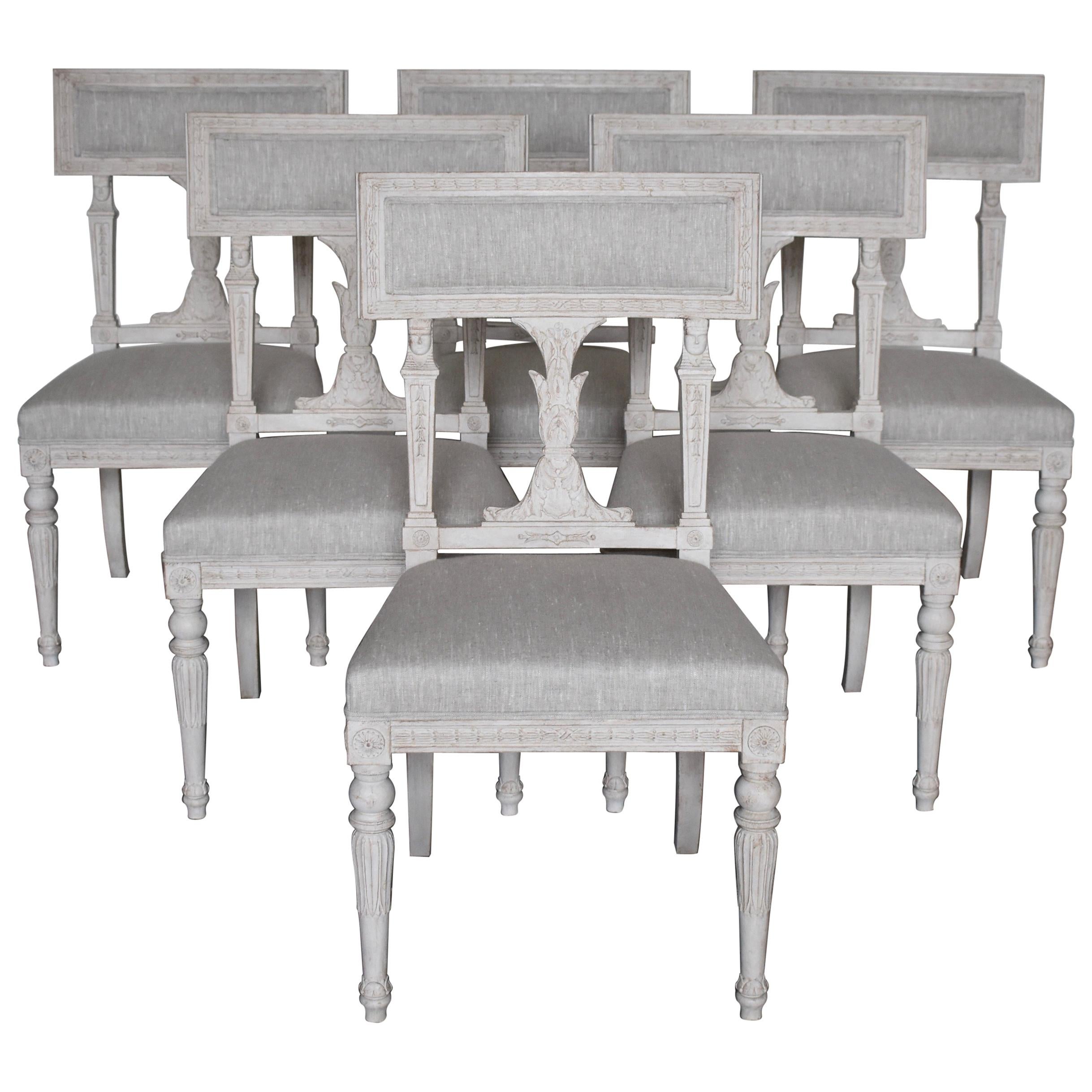 Swedish Late Gustavian Style Dining Chairs Set of 6, 1920s For Sale