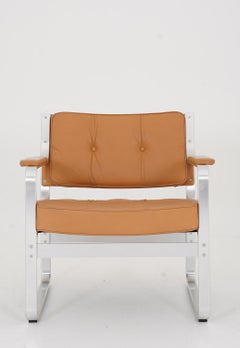 Swedish Leather and Aluminium Lounge Chairs "Mondo" by Karl-Erik Ekselius