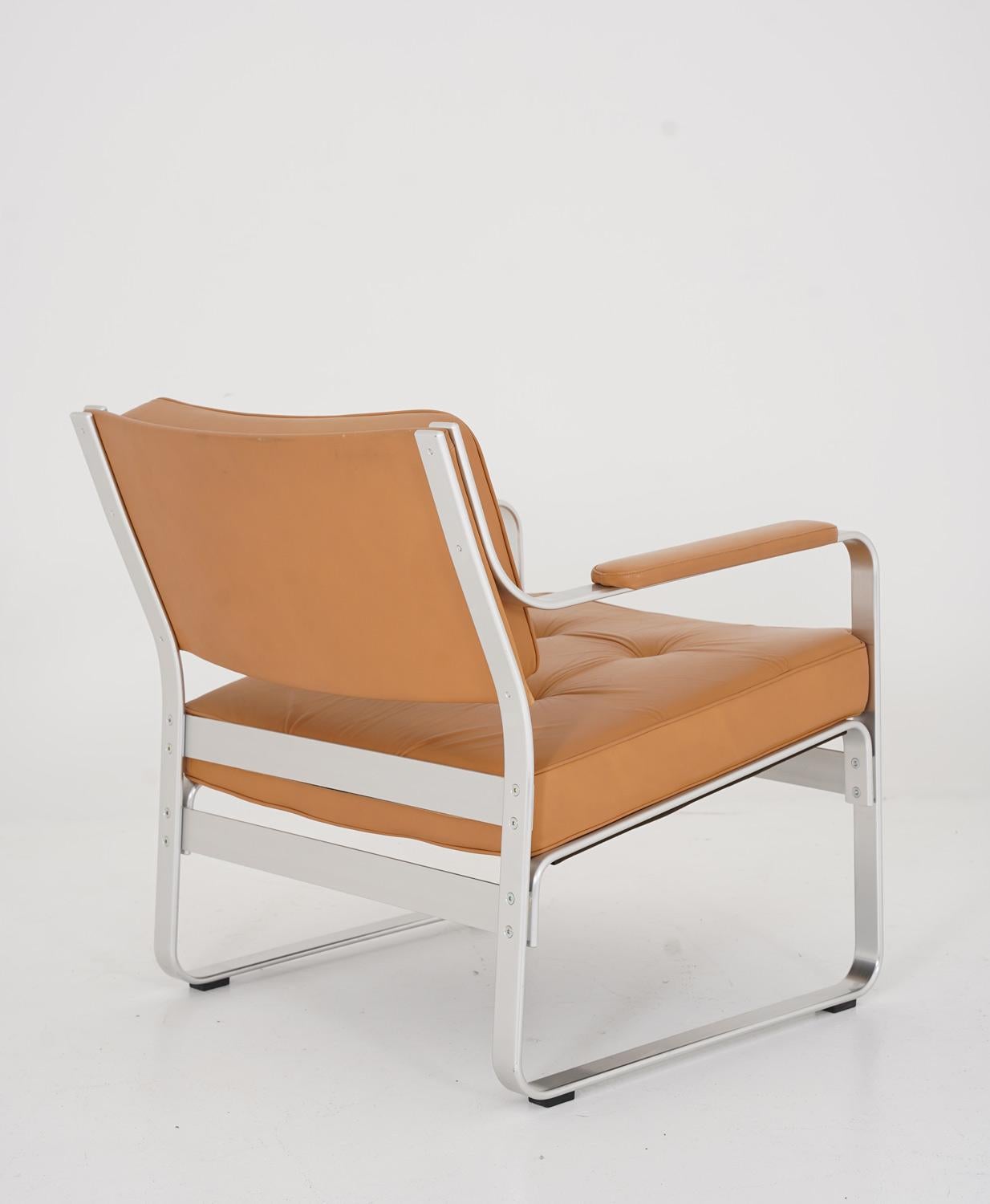 20th Century Swedish Leather and Aluminium Lounge Chairs 