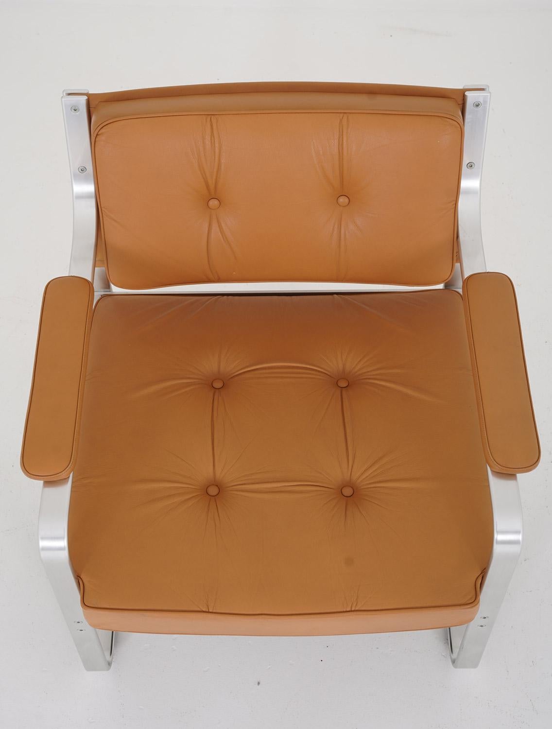 Swedish Leather and Aluminium Lounge Chairs 