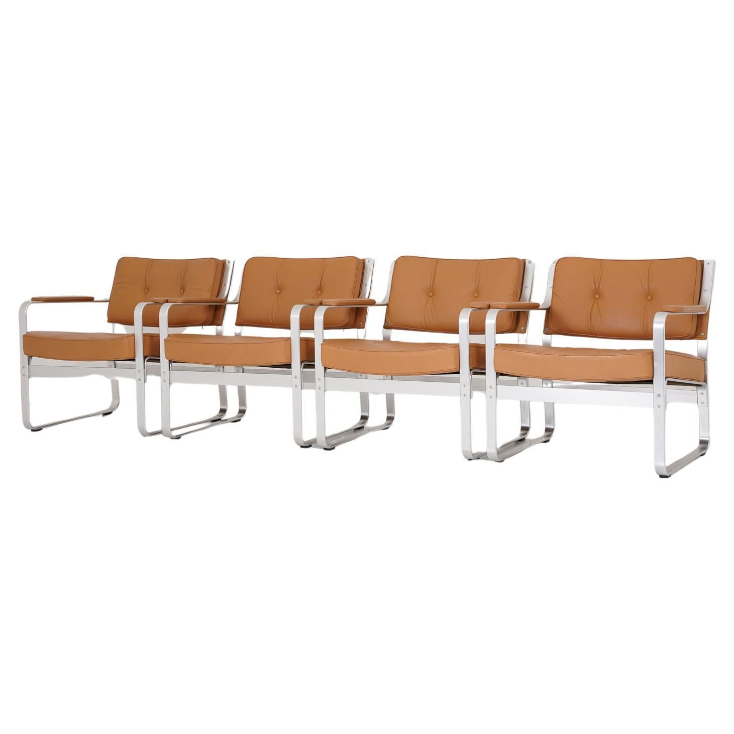 Swedish Leather and Aluminium Lounge Chairs "Mondo" by Karl-Erik Ekselius For Sale