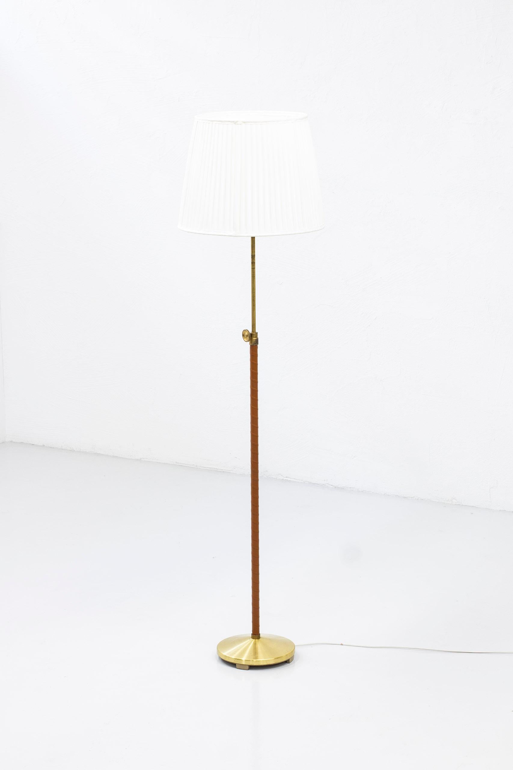 Scandinavian Modern Swedish Leather and Brass Floor Lamp by ASEA, Sweden, 1950s