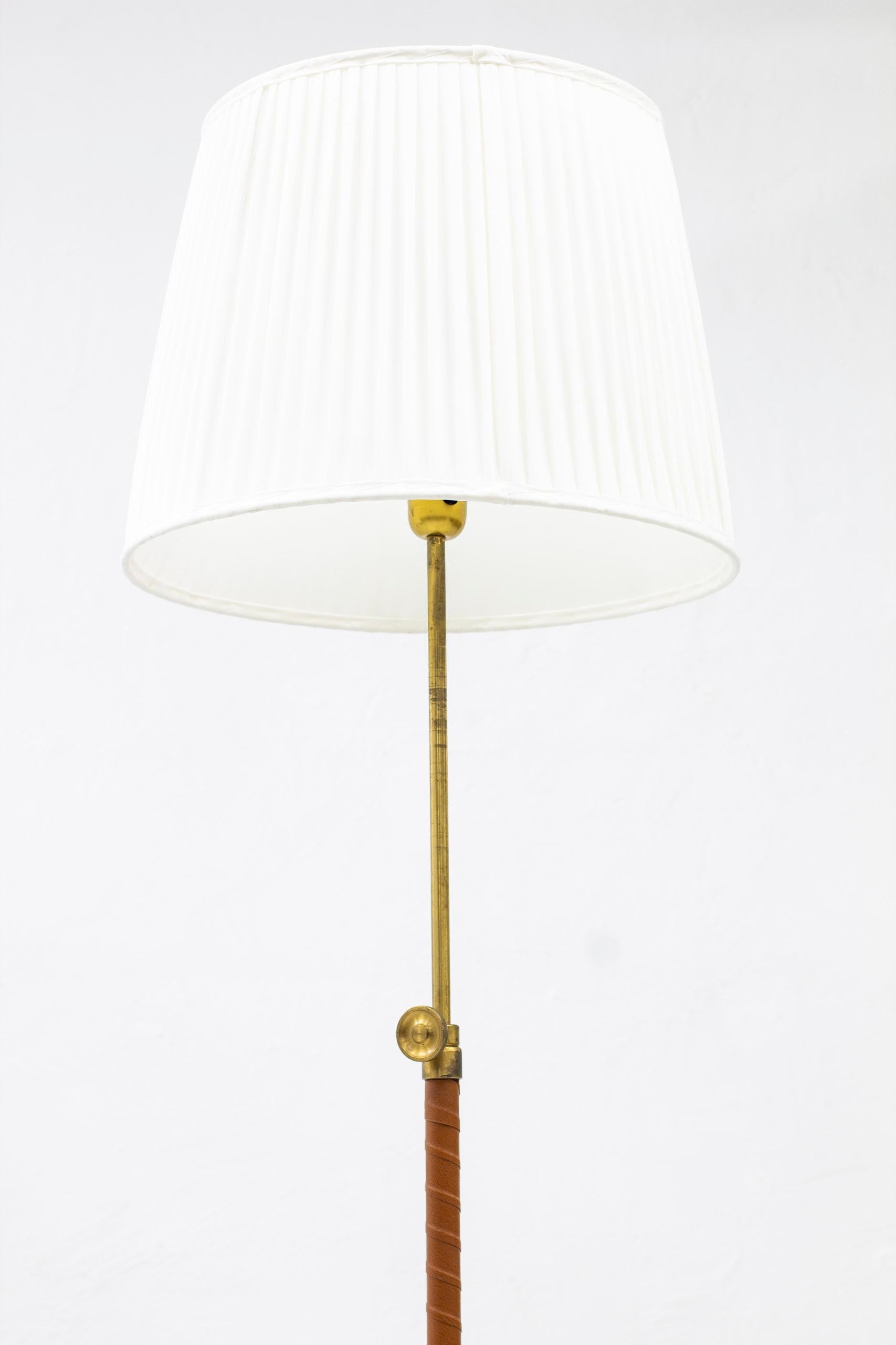 Mid-20th Century Swedish Leather and Brass Floor Lamp by ASEA, Sweden, 1950s