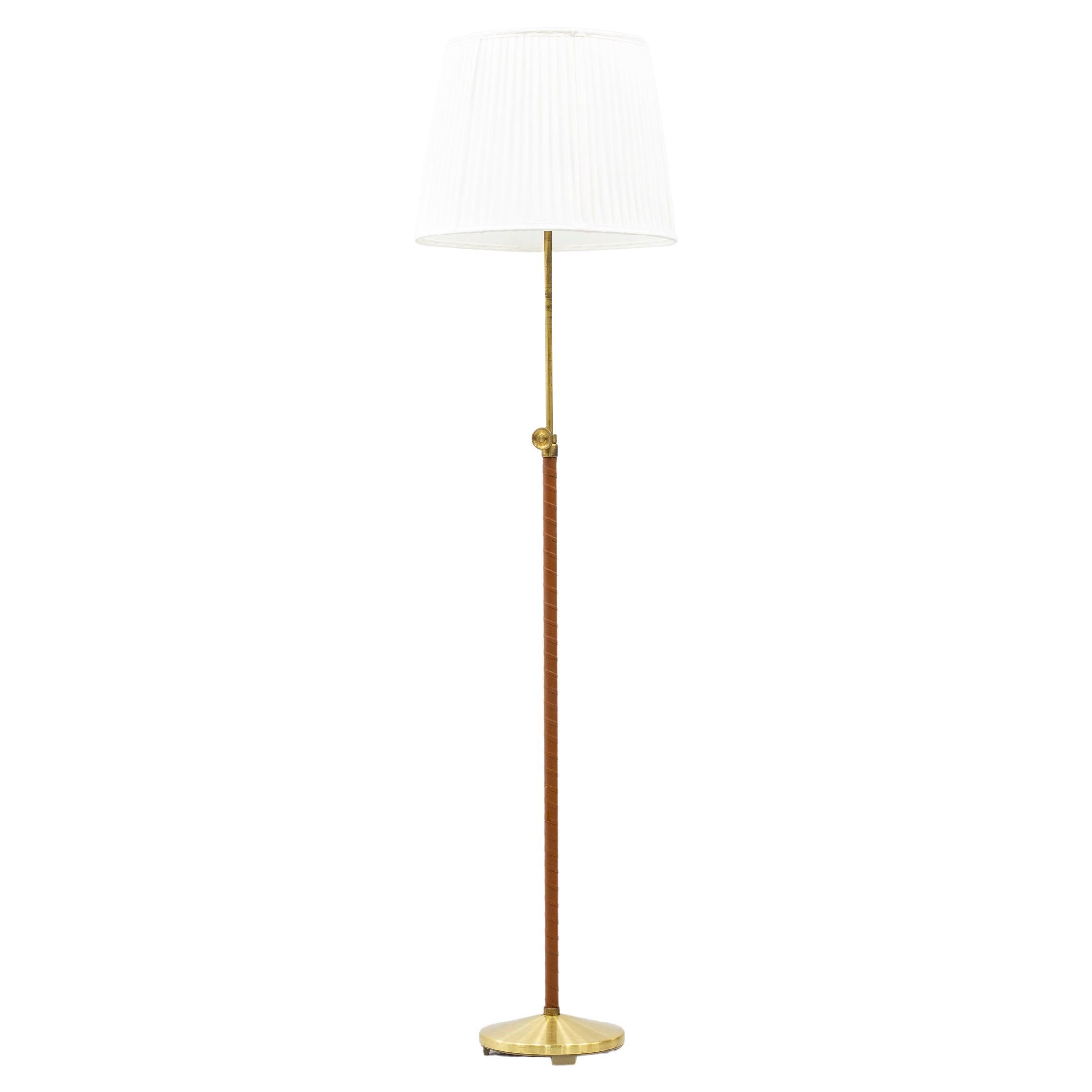 Swedish Leather and Brass Floor Lamp by ASEA, Sweden, 1950s