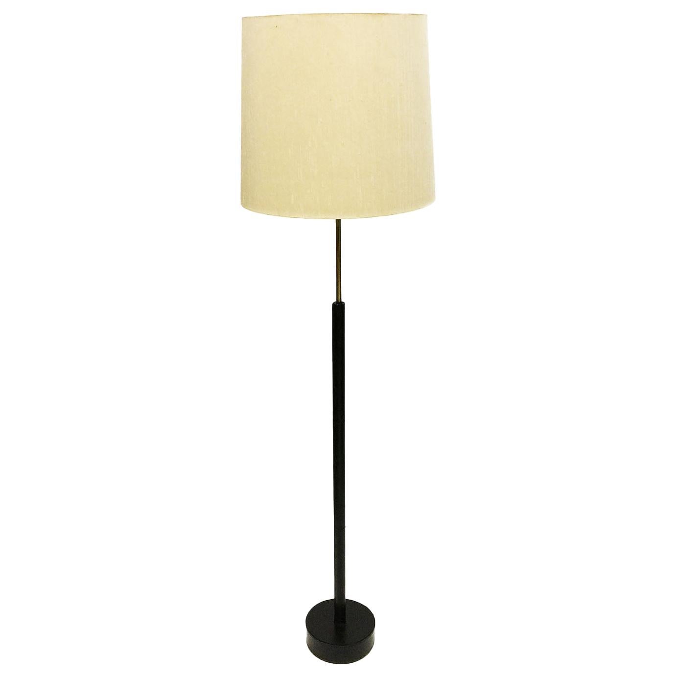 Swedish Leather and Brass Floor Lamp by Bergboms, 1960s For Sale